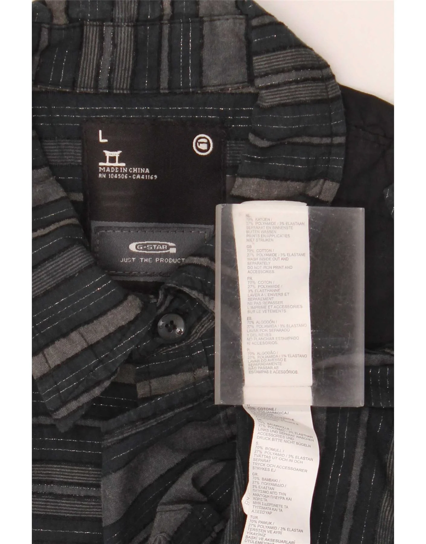 G-Star Mens Short Sleeve Military Shirt Large Grey Striped Cotton - Image 3