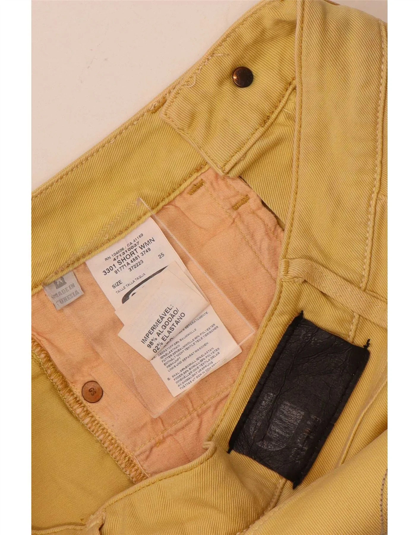 G-Star Womens 3301 Denim Hot Pants W26 Small Yellow Cotton - Image 3