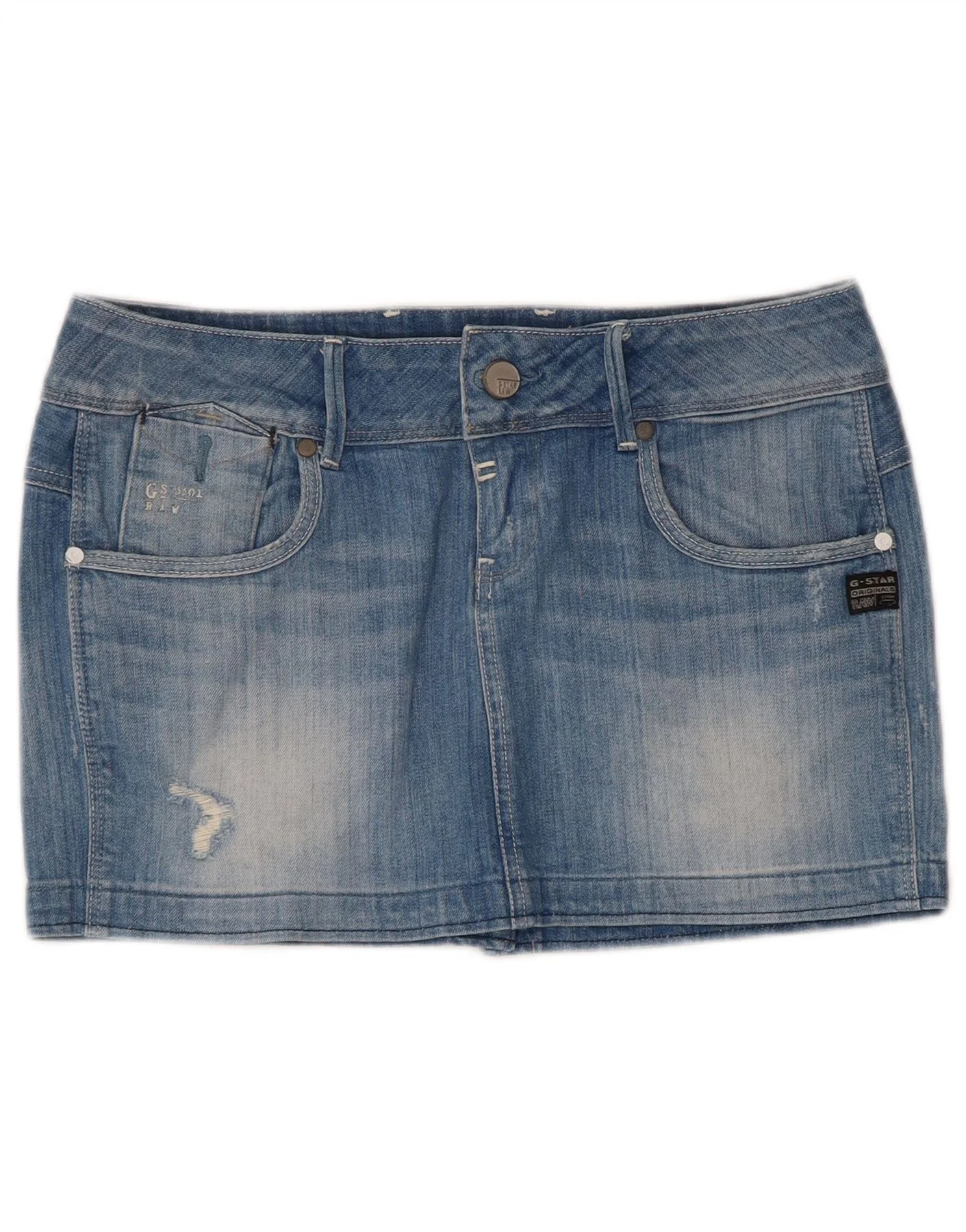 G-Star Womens Low Waist Distressed Denim Skirt W27 Small Blue Cotton