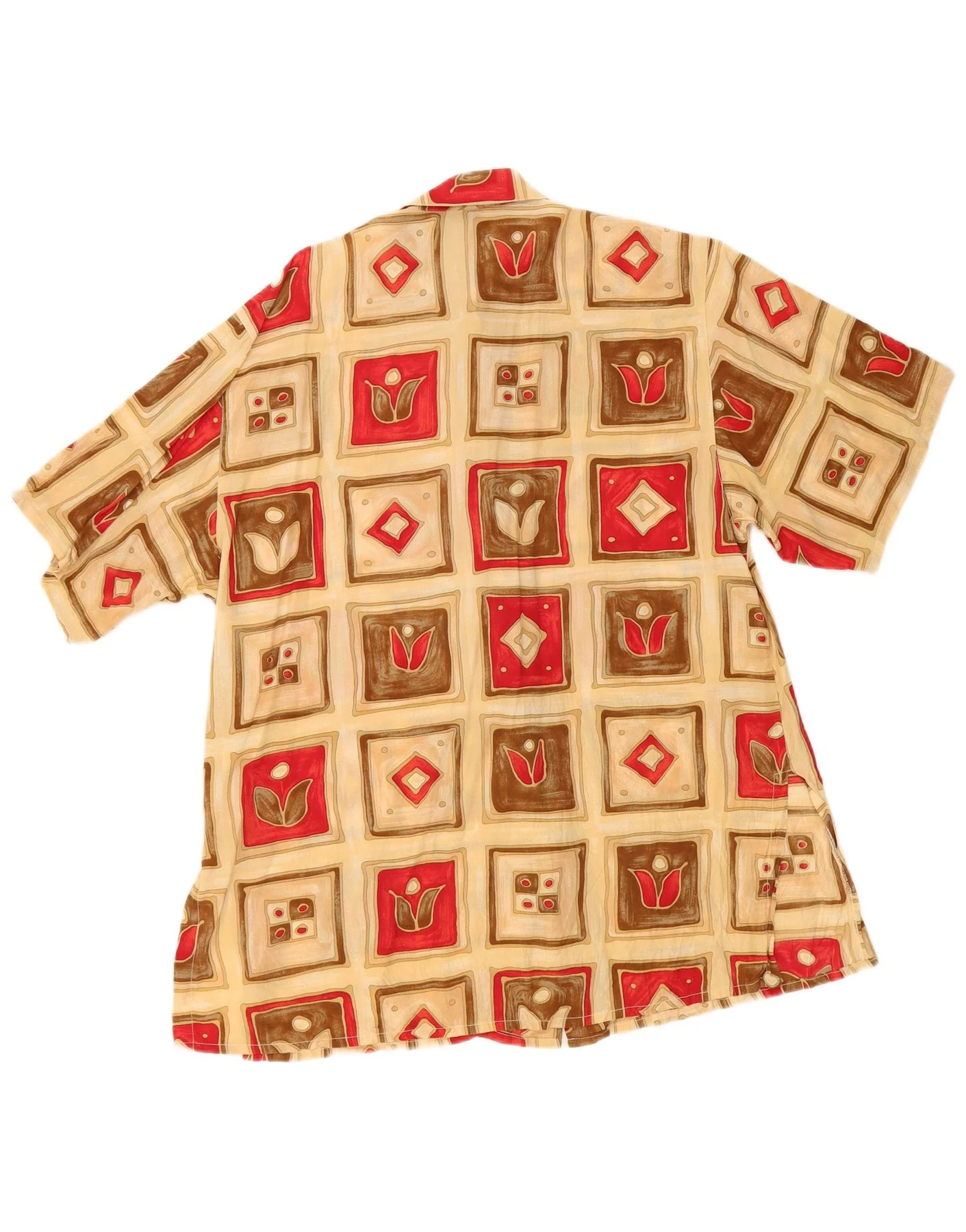 Gabrielle Womens Short Sleeve Shirt Blouse UK 16 Large Beige Patchwork Silk - Image 2