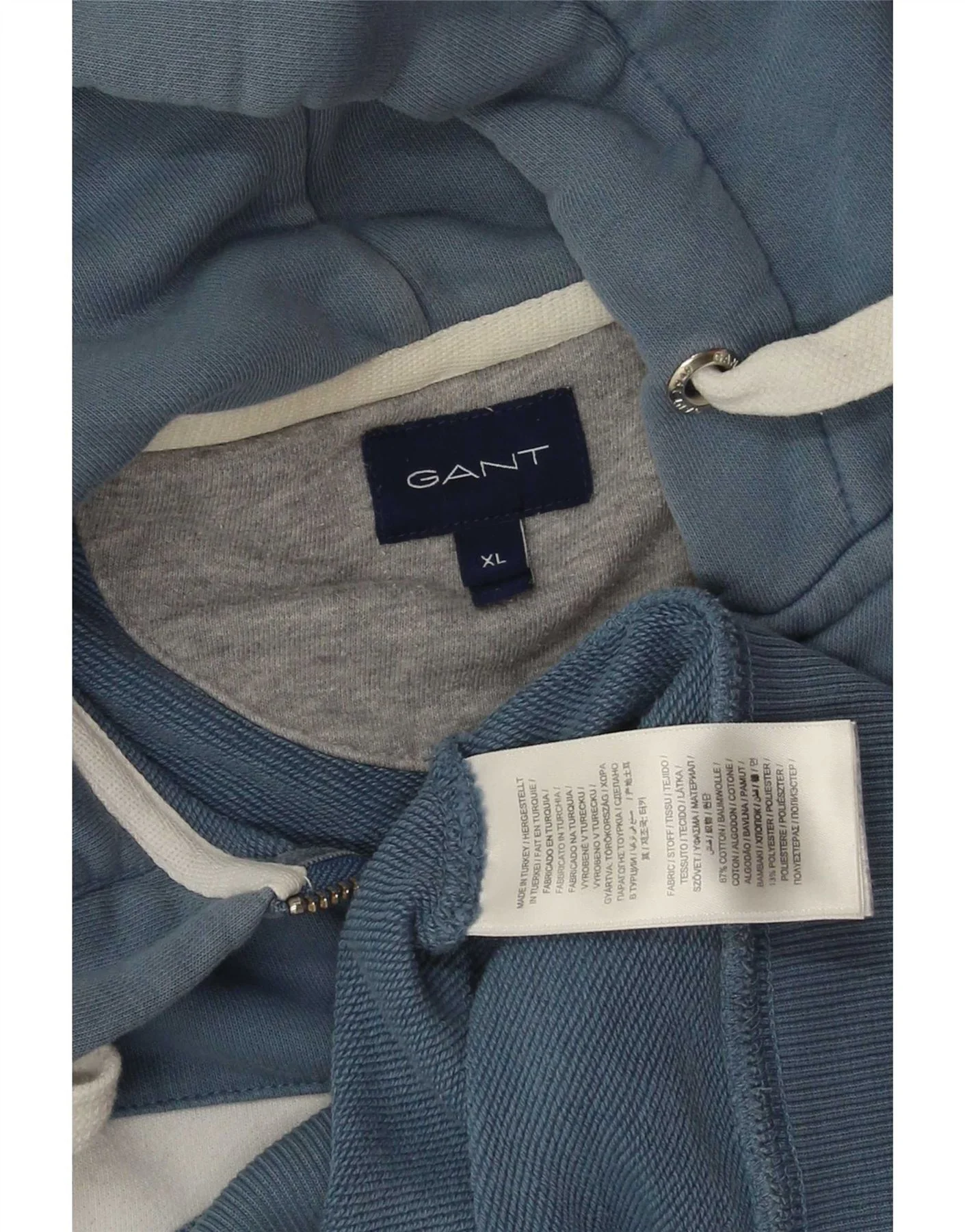 Gant Mens Graphic Zip Hoodie Sweater XL Blue Colourblock Cotton - Image 4