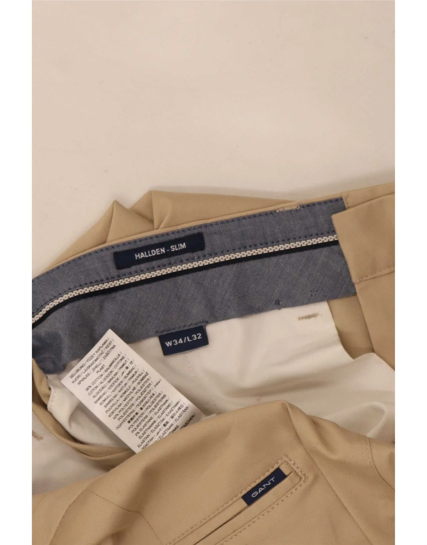 Gant Mens Hallden Slim Fit Chino Trousers W34 L28 Beige Cotton - Image 3