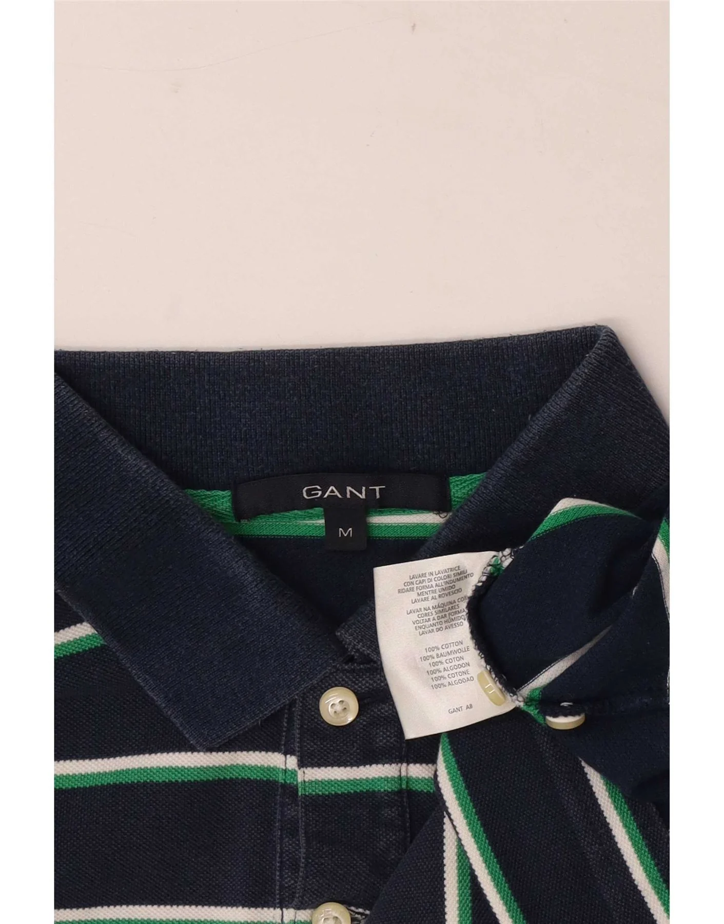 Gant Mens Polo Shirt Medium Navy Blue Striped Cotton - Image 3
