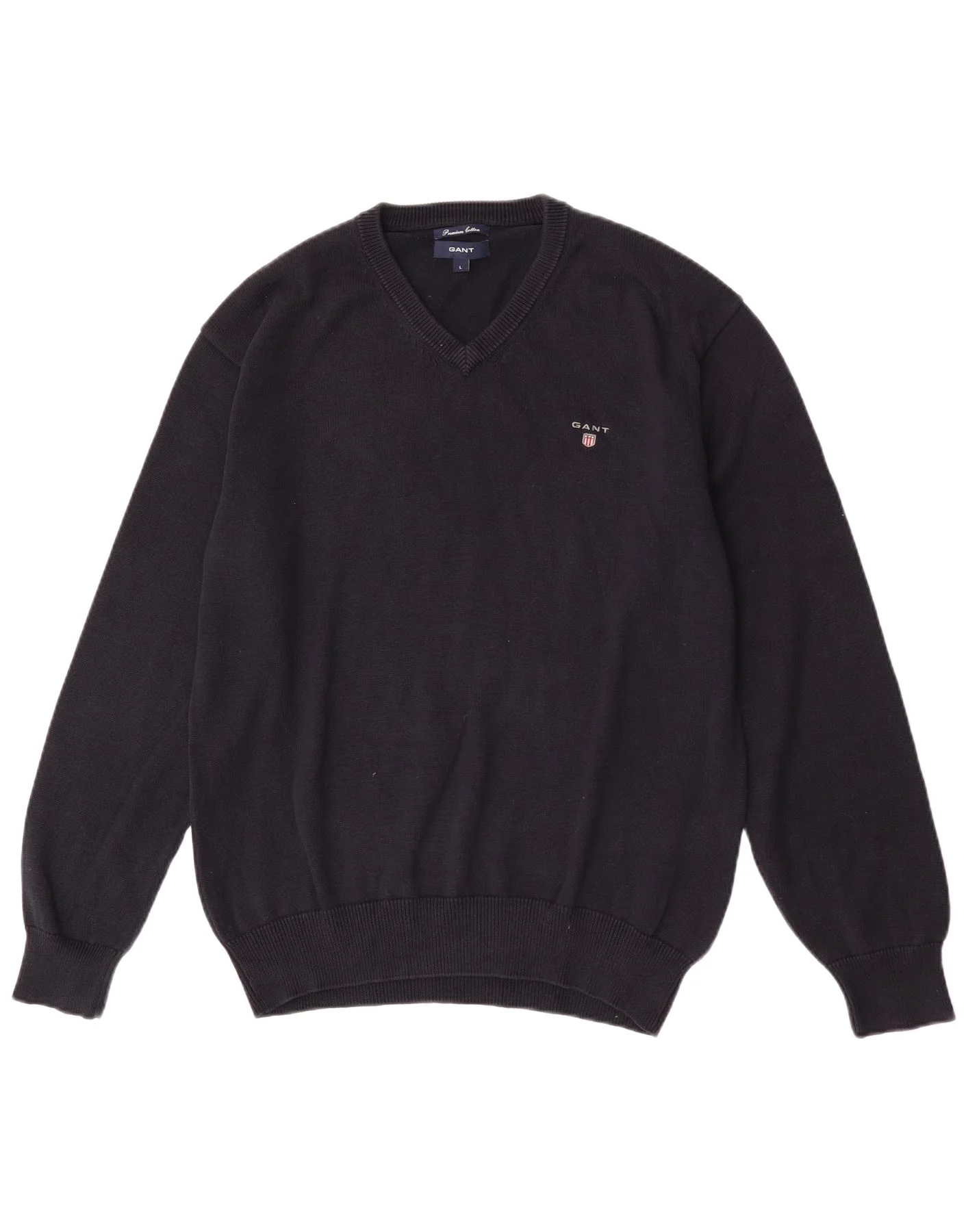 Gant Mens Regular Fit V-Neck Jumper Sweater Large Navy Blue Cotton