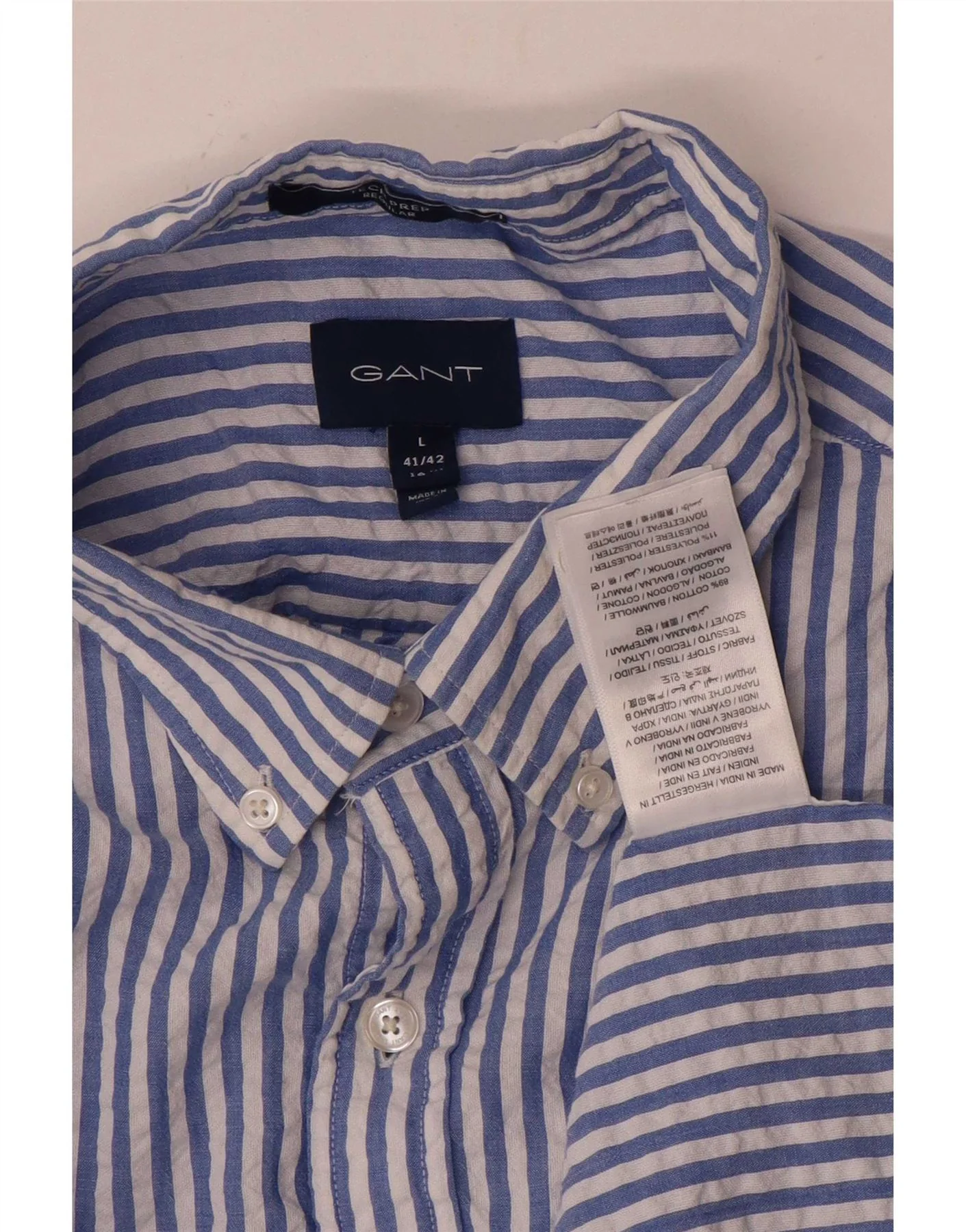 Gant Mens Shirt Size 41/42 16 1/2 Large Blue Pinstripe Cotton - Image 3