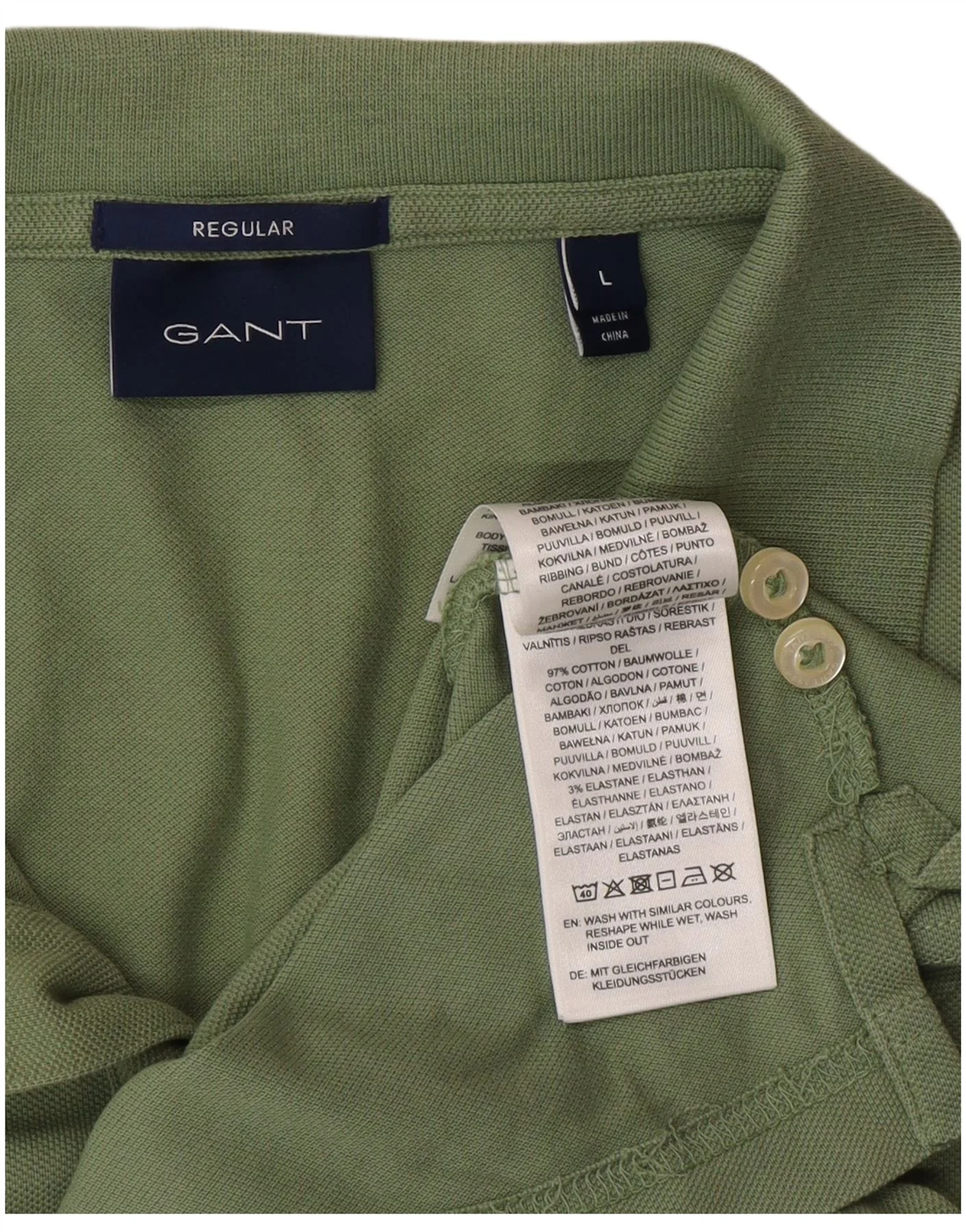 Gant Mens Short Sleeve Regular Fit Polo Shirt Large Green Cotton - Image 3