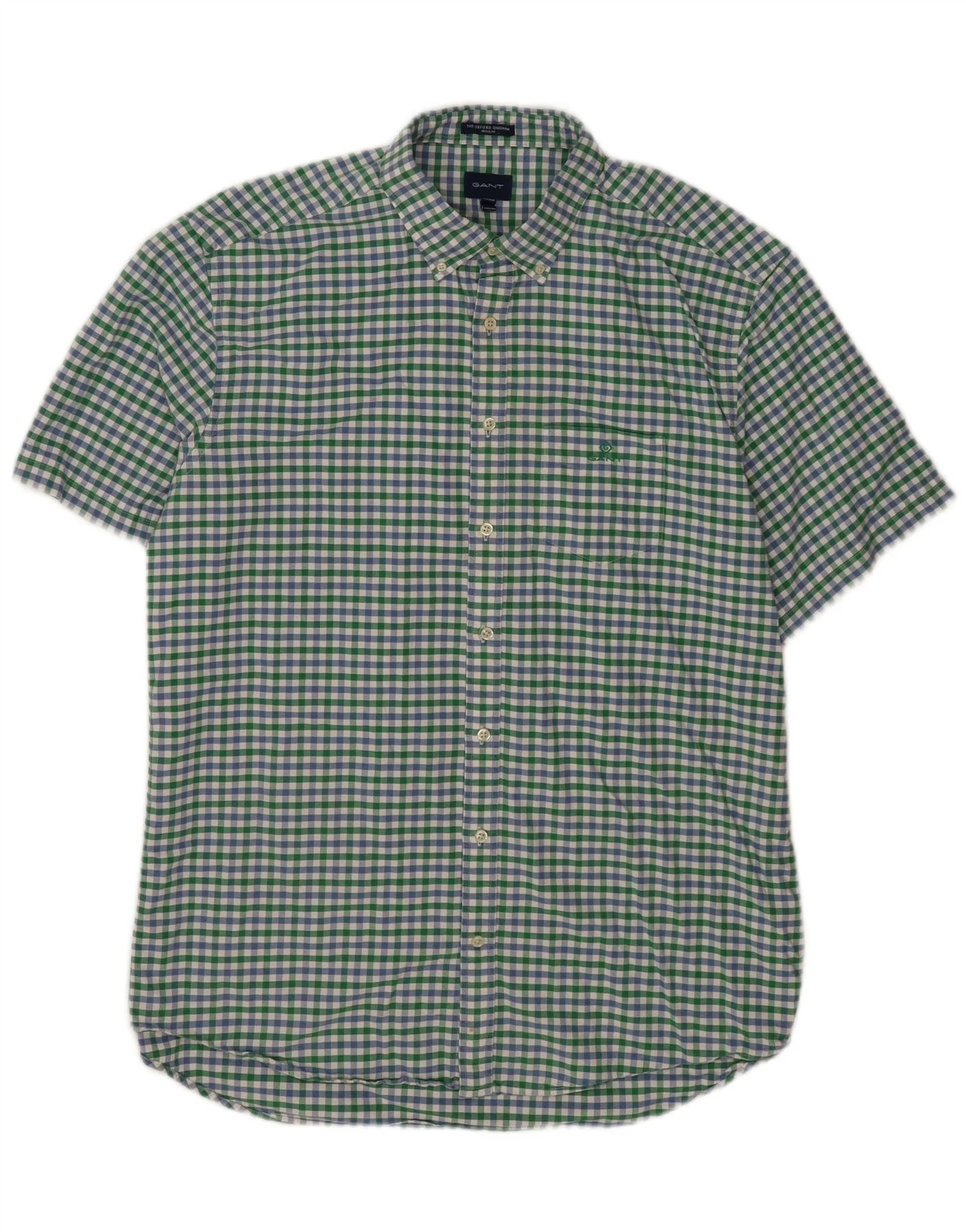 Gant Mens Short Sleeve Regular Fit Shirt Size 18 45/46 2XL Green Gingham