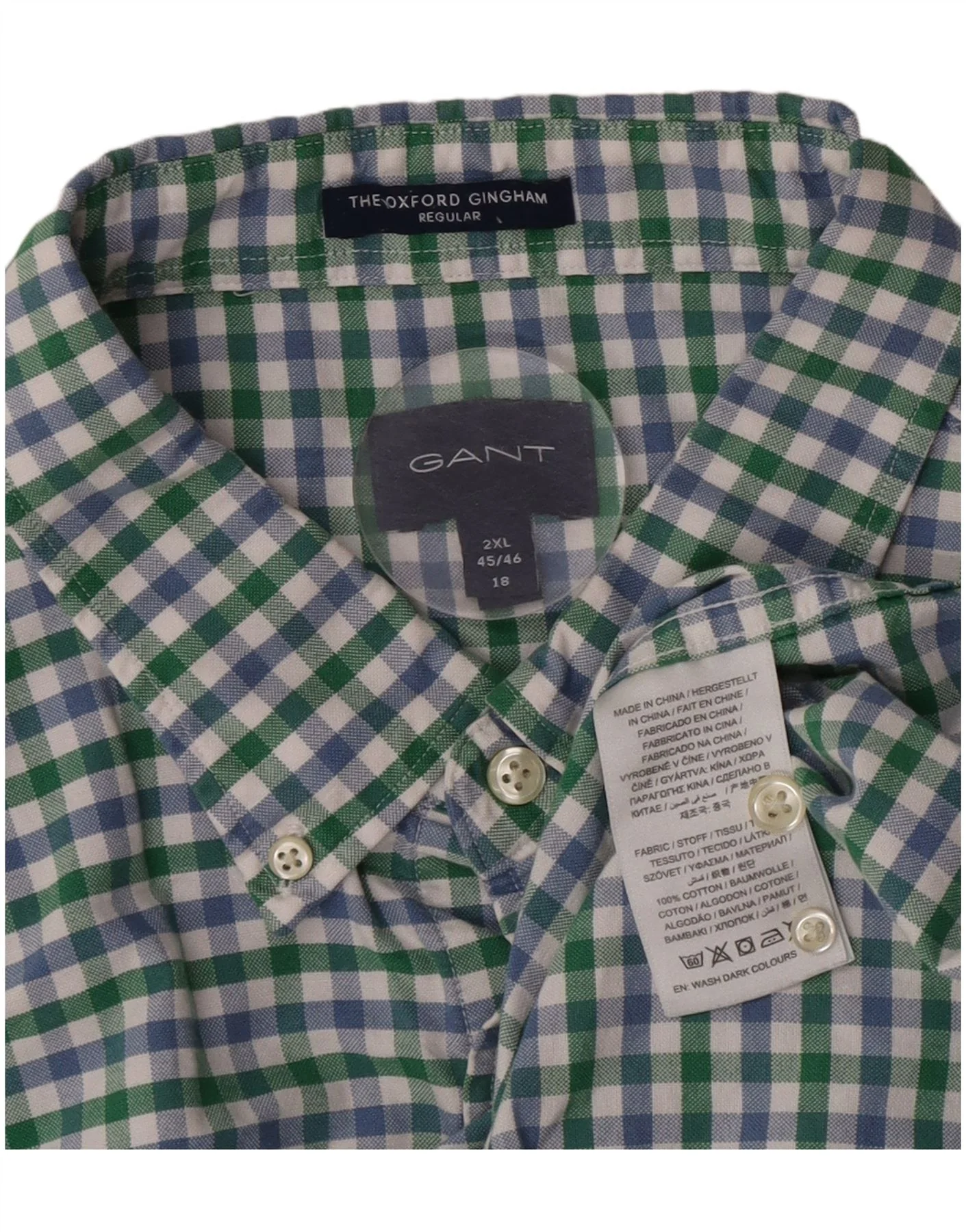 Gant Mens Short Sleeve Regular Fit Shirt Size 18 45/46 2XL Green Gingham - Image 4