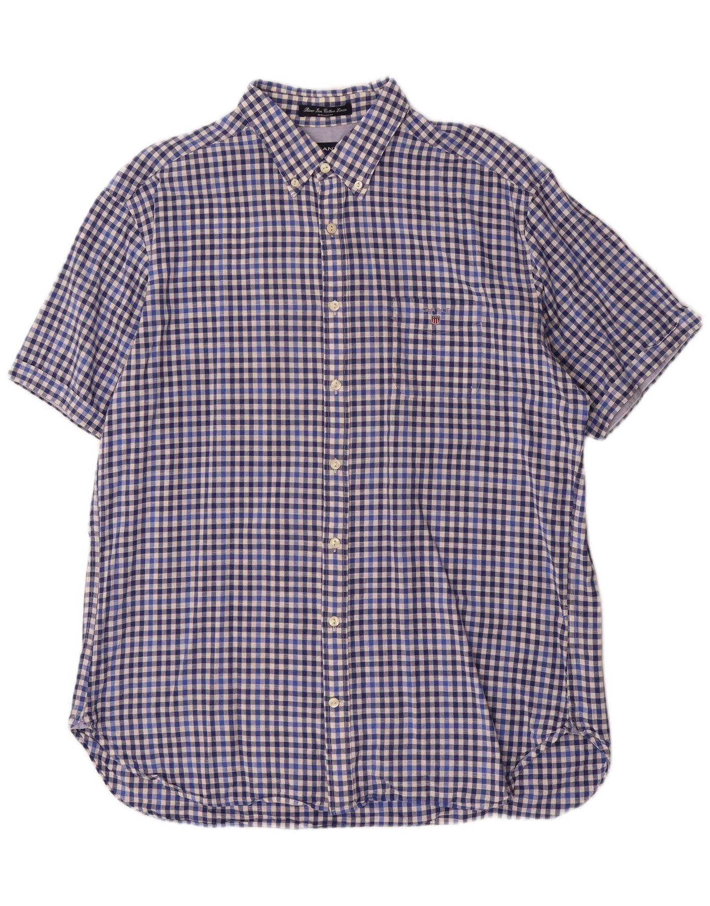 Gant Mens Short Sleeve Regular Fit Shirt XL Blue Gingham Cotton