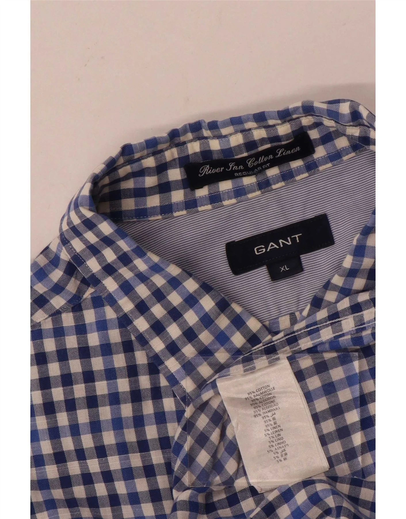 Gant Mens Short Sleeve Regular Fit Shirt XL Blue Gingham Cotton - Image 3