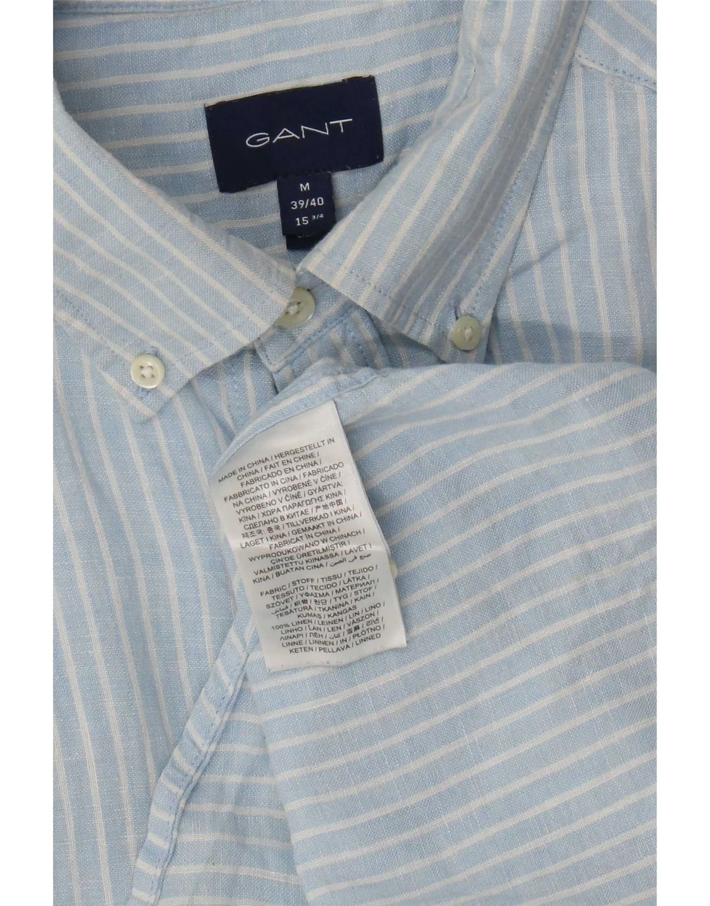 Gant Mens Short Sleeve Shirt Size 39/40 15 3/4 Medium Blue Pinstripe Linen - Image 3