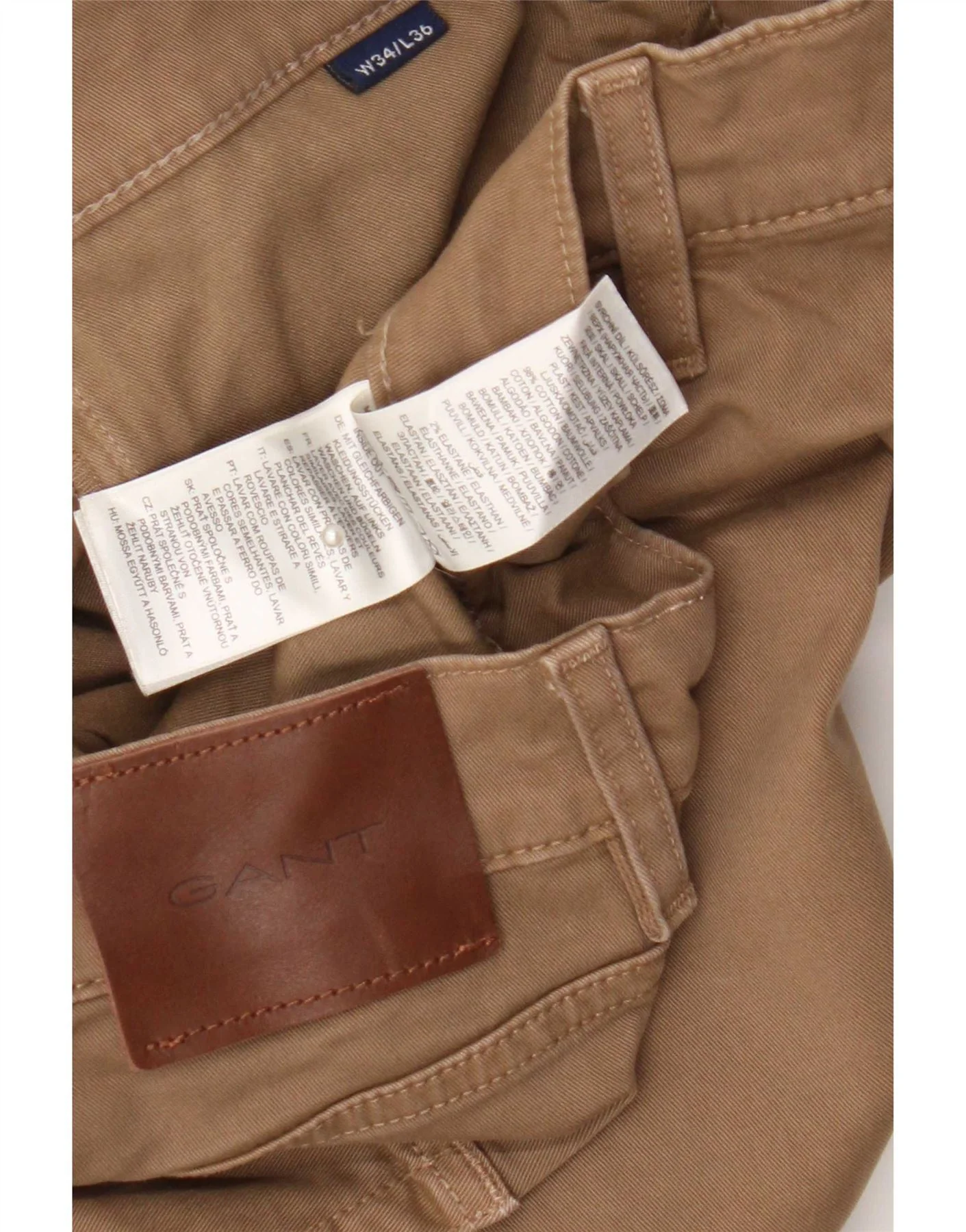 Gant Mens Slim Cargo Trousers W34 L32 Brown Cotton - Image 3