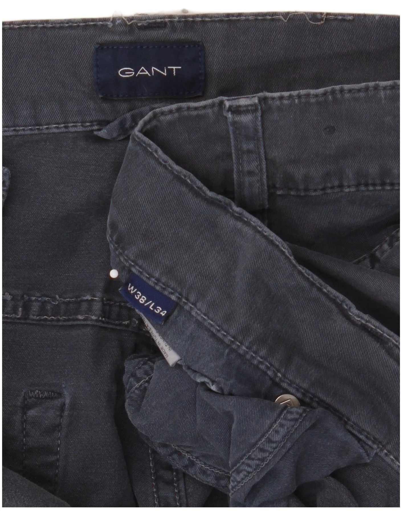 Gant Mens Straight Casual Trousers W38 L34 Navy Blue Cotton - Image 4