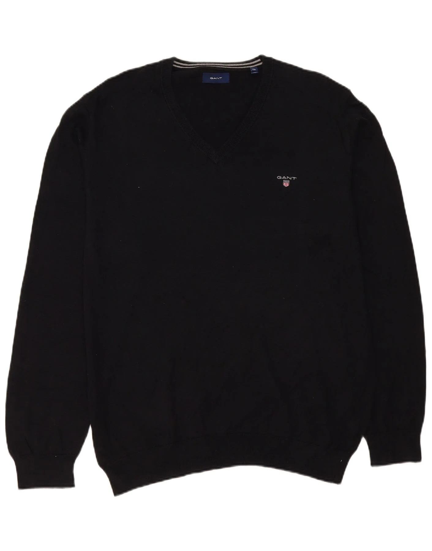 Gant Mens V-Neck Jumper Sweater 2XL Black Cotton