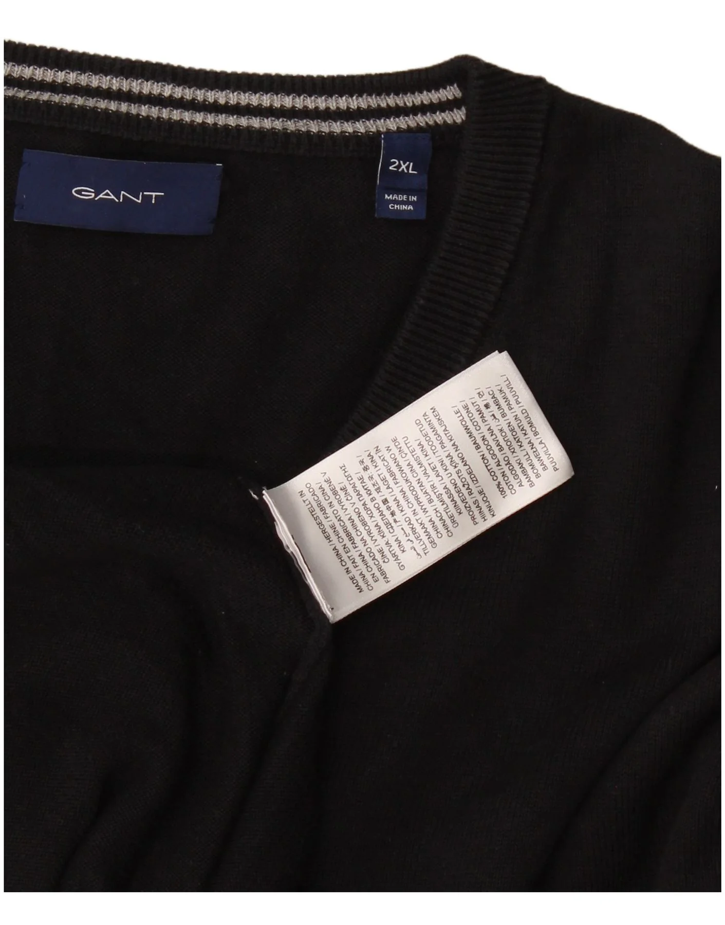 Gant Mens V-Neck Jumper Sweater 2XL Black Cotton - Image 3