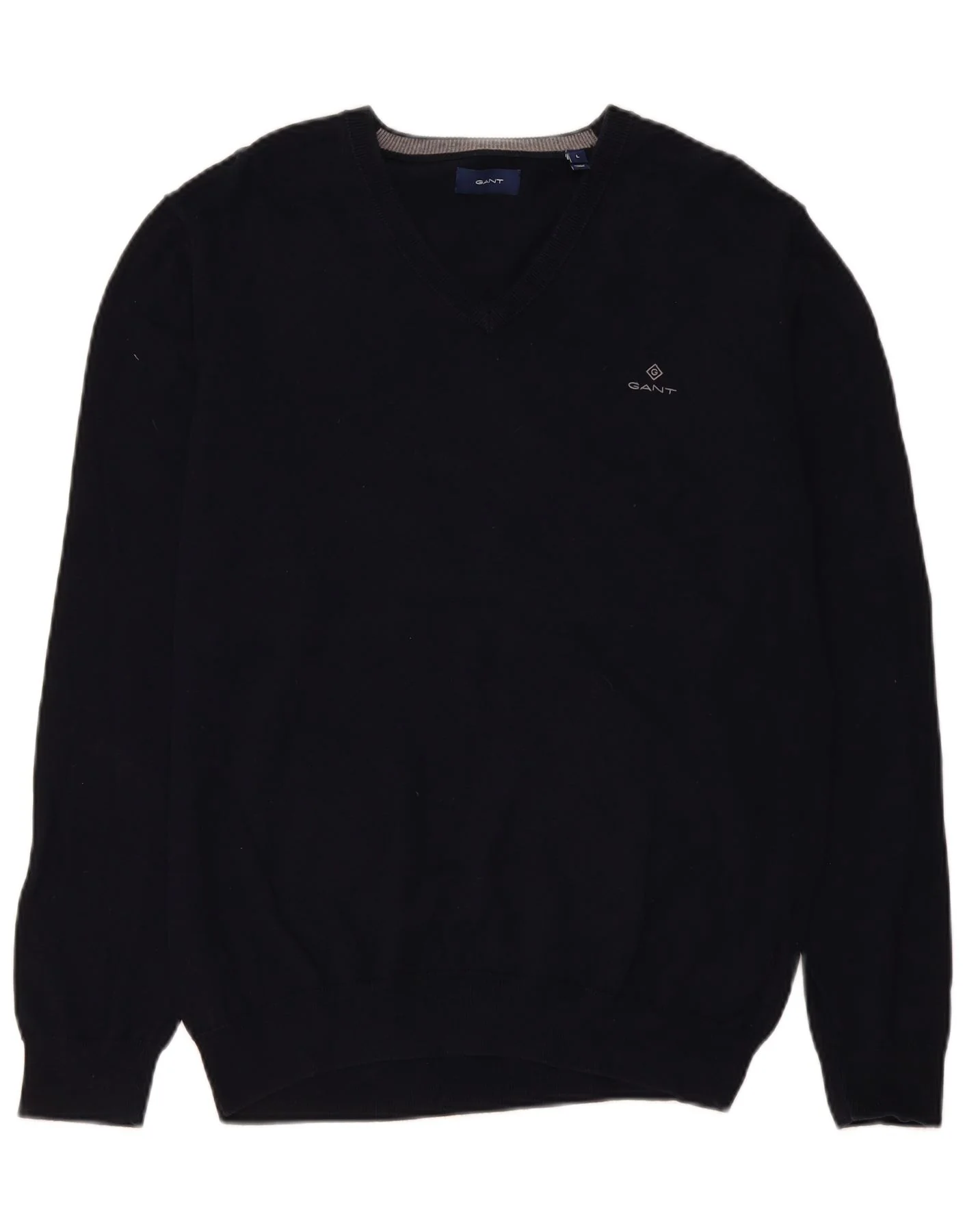 Gant Mens V-Neck Jumper Sweater Large Navy Blue Cotton