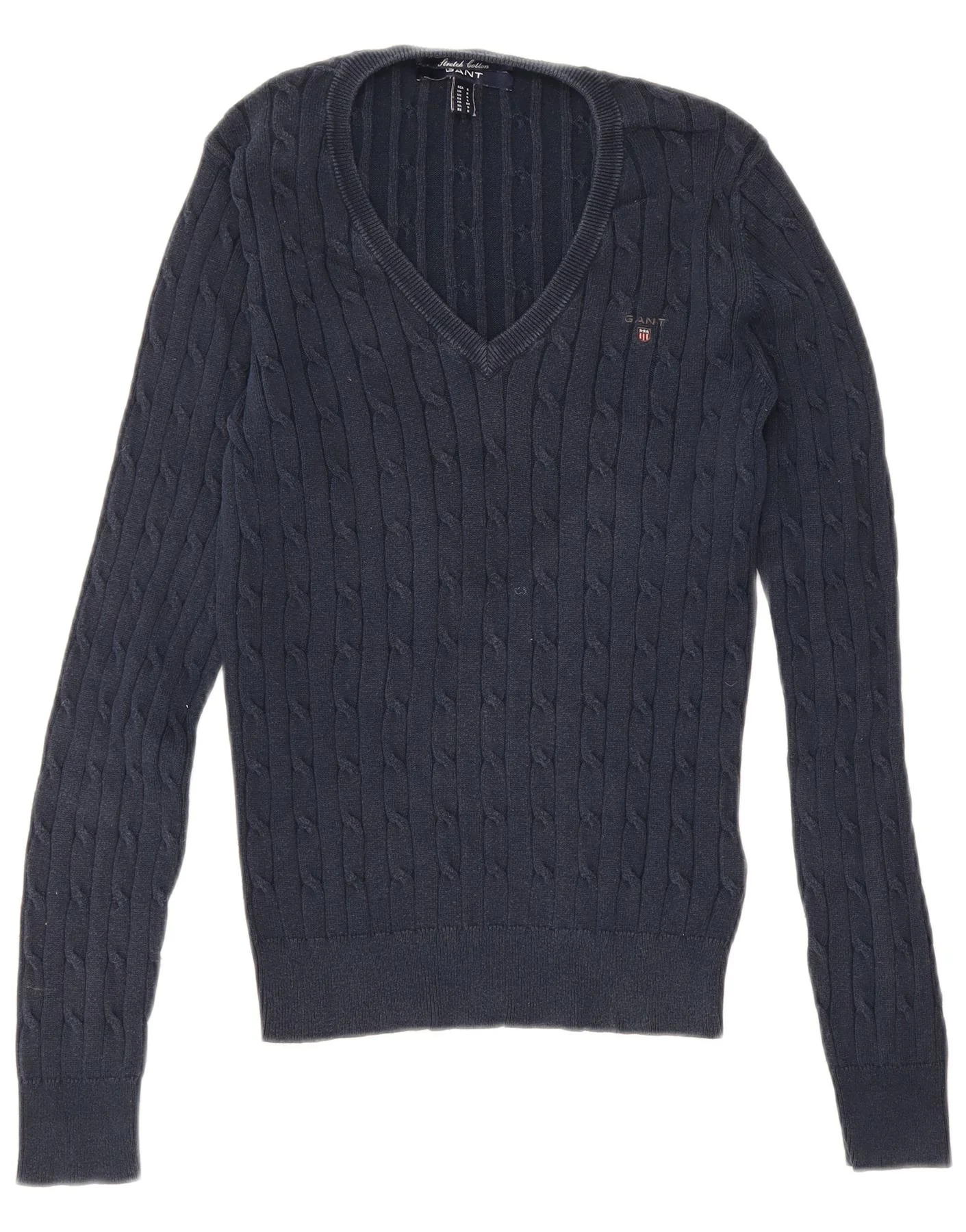Gant Mens V-Neck Jumper Sweater Small Navy Blue Cotton