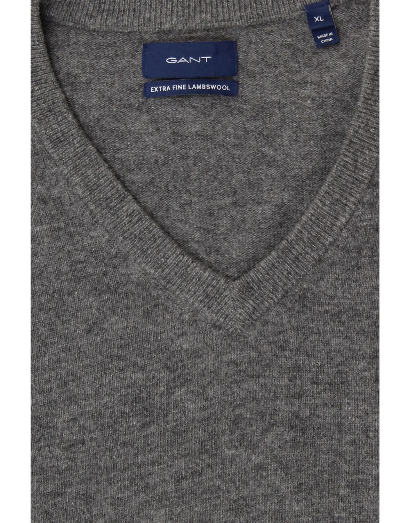 GANT Mens V-Neck Jumper Sweater XL Grey Lambswool - Image 4