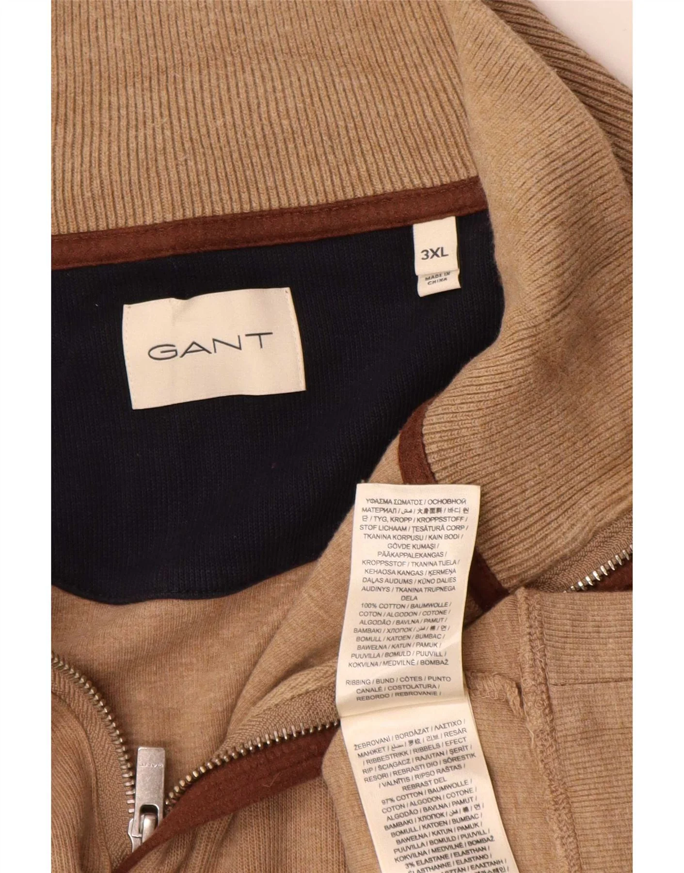 Gant Mens Zip Neck Jumper Sweater 3XL Brown Cotton - Image 4
