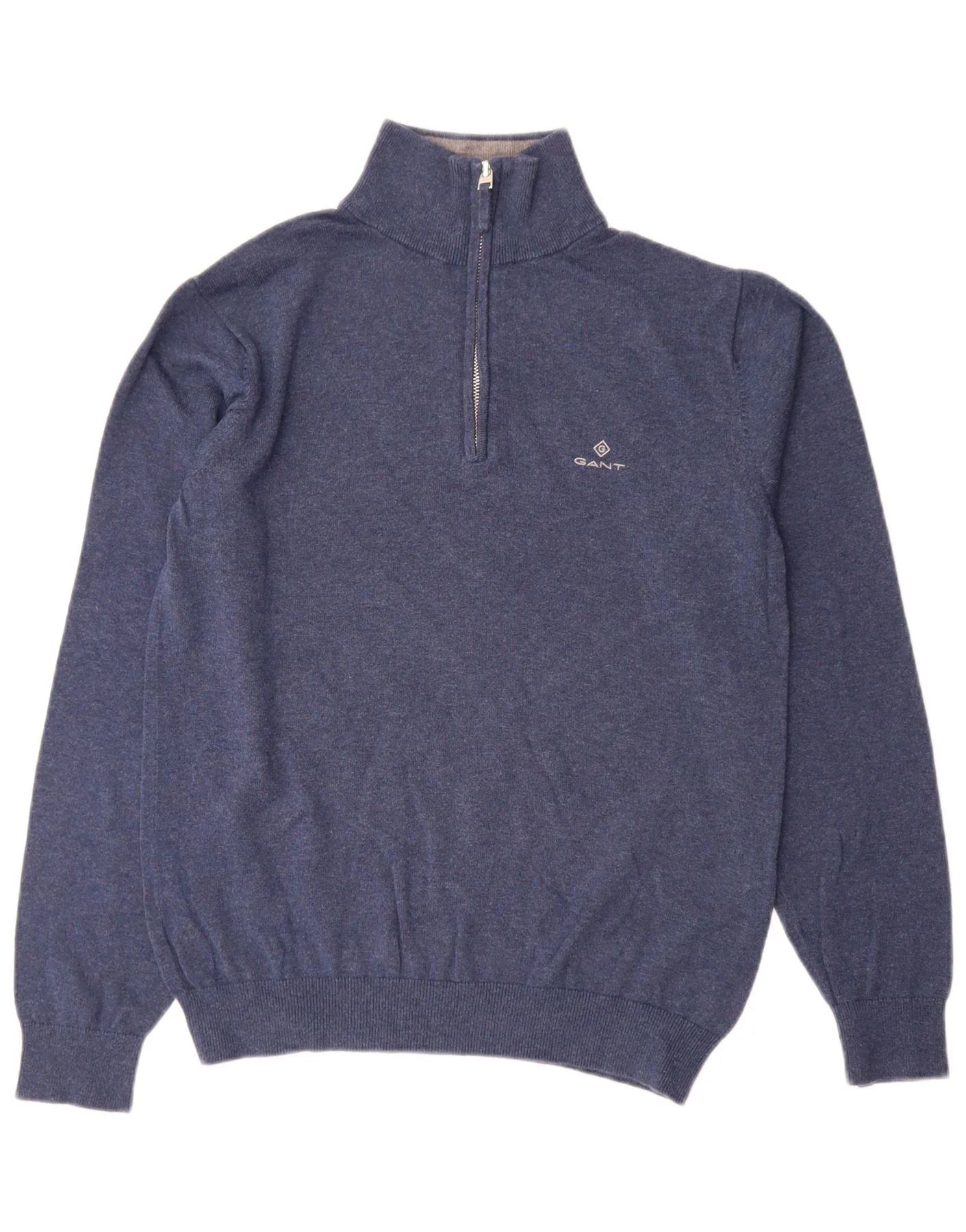 Gant Mens Zip Neck Jumper Sweater Small Blue Cotton