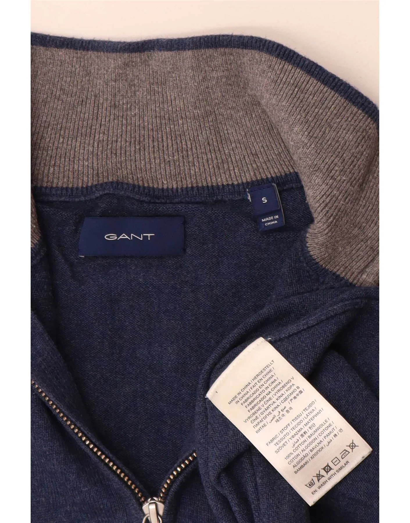 Gant Mens Zip Neck Jumper Sweater Small Blue Cotton - Image 3