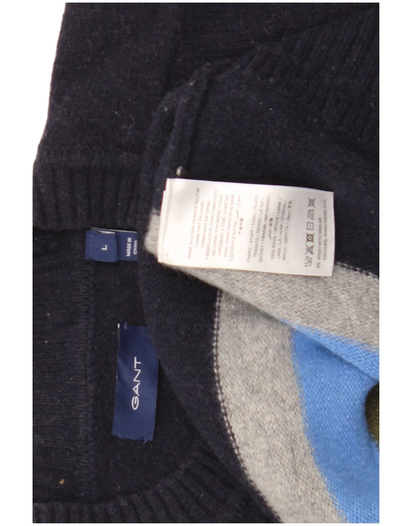 Gant Womens Crew Neck Jumper Sweater UK 16 Large Navy Blue Striped Wool - Image 3