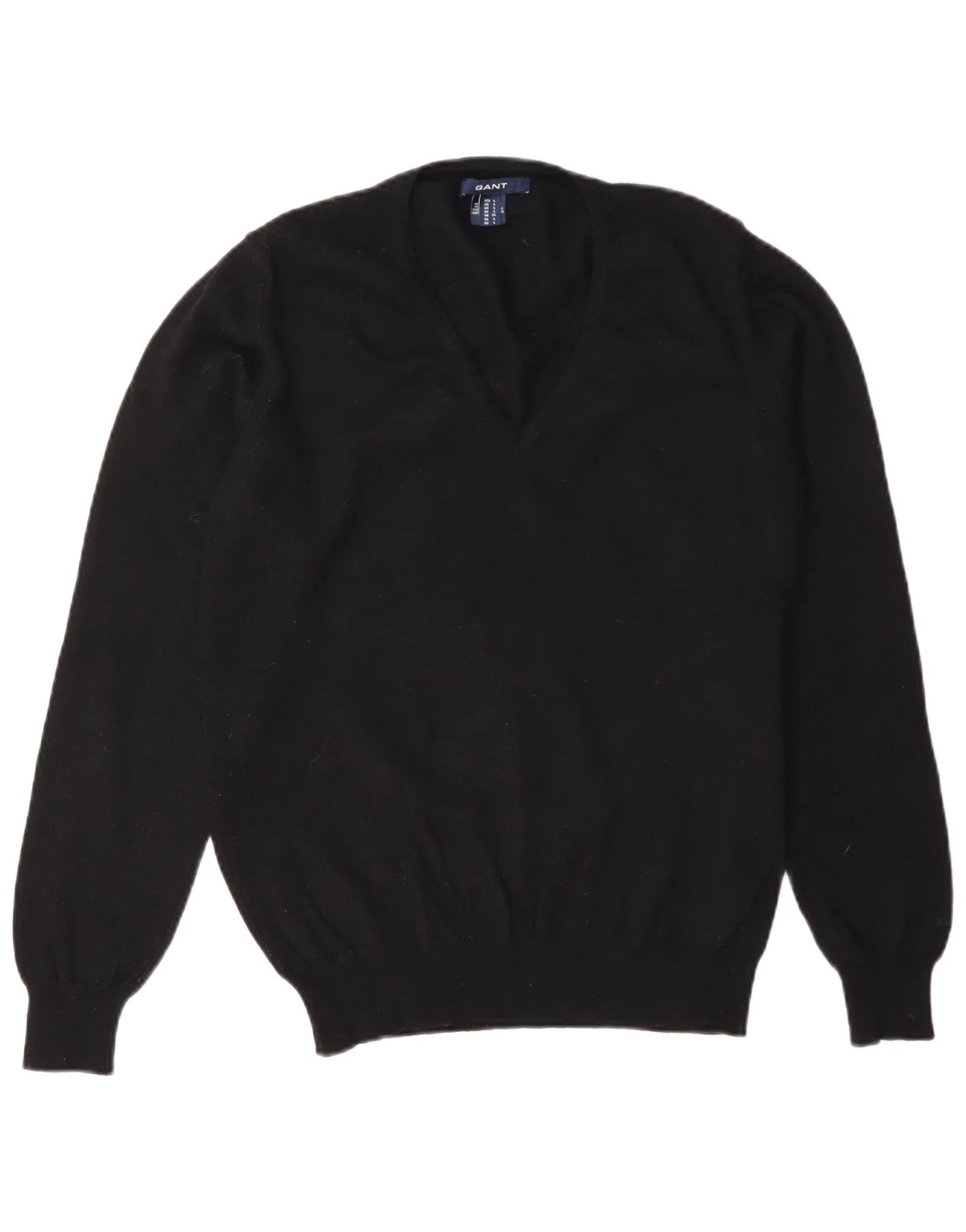 Gant Womens V-Neck Jumper Sweater UK 14 Large Black Wool