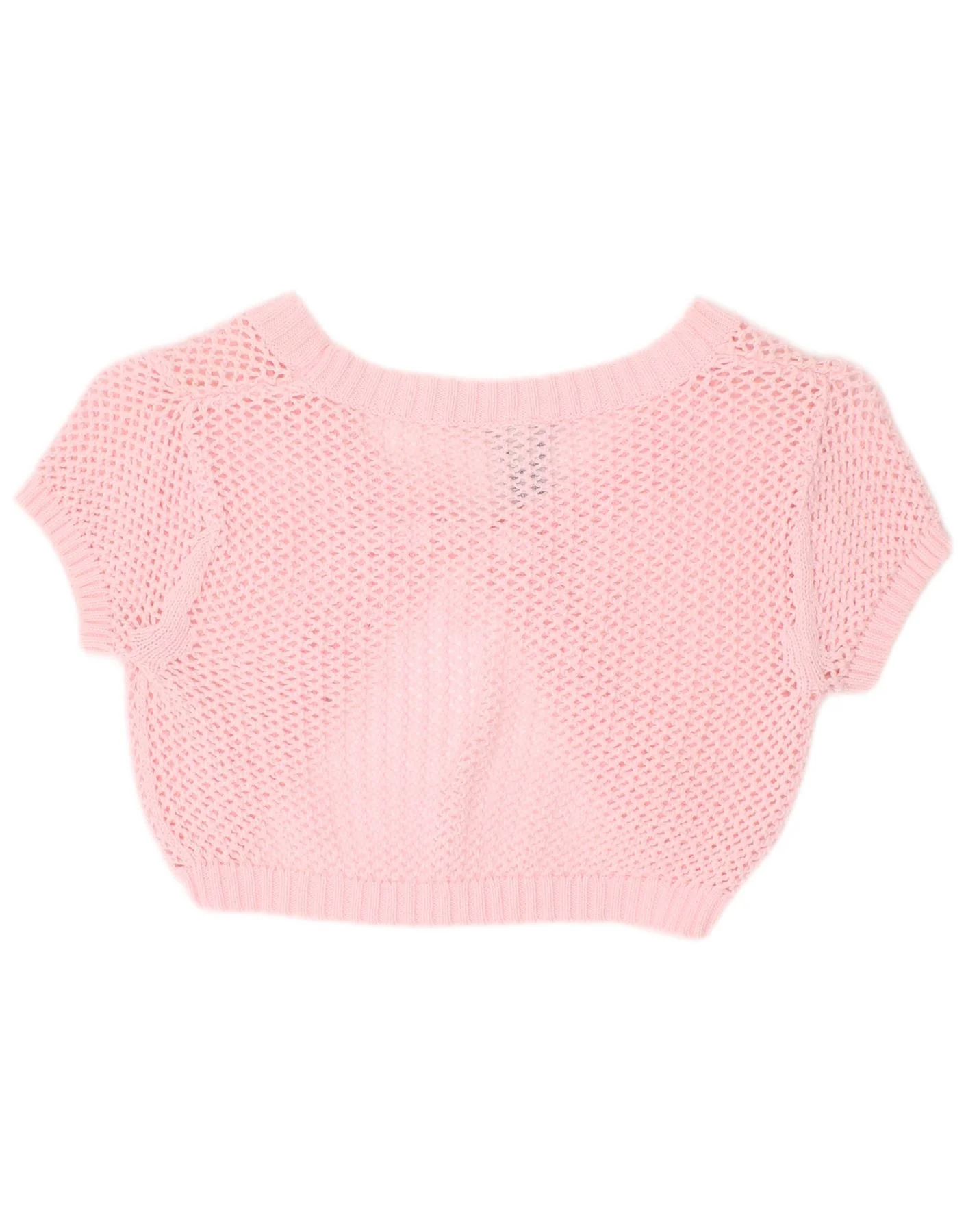 Gap Girls Short Sleeve Crop Cardigan Sweater 7-8 Years Medium Pink Cotton - Image 2