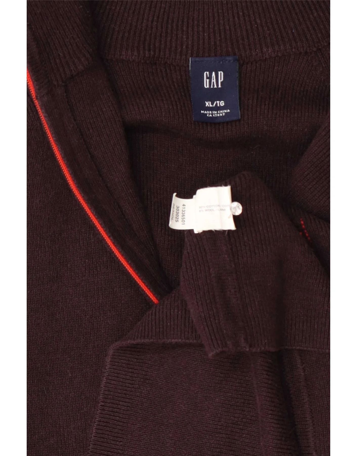 Gap Mens Regular Fit Zip Neck Jumper Sweater XL Burgundy Cotton - Image 3