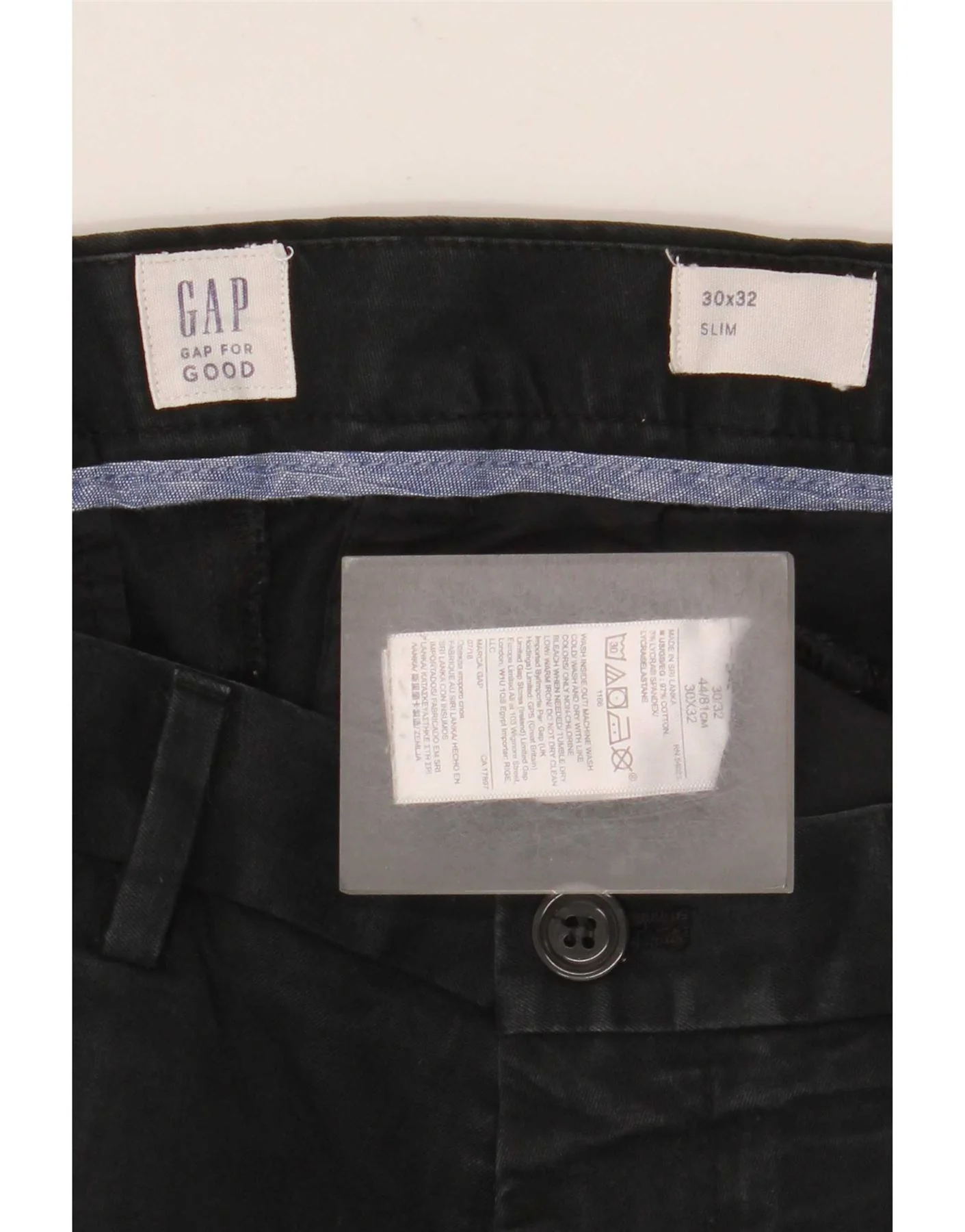 Gap Mens Slim Fit Chino Trousers W30 L32 Black Cotton - Image 3