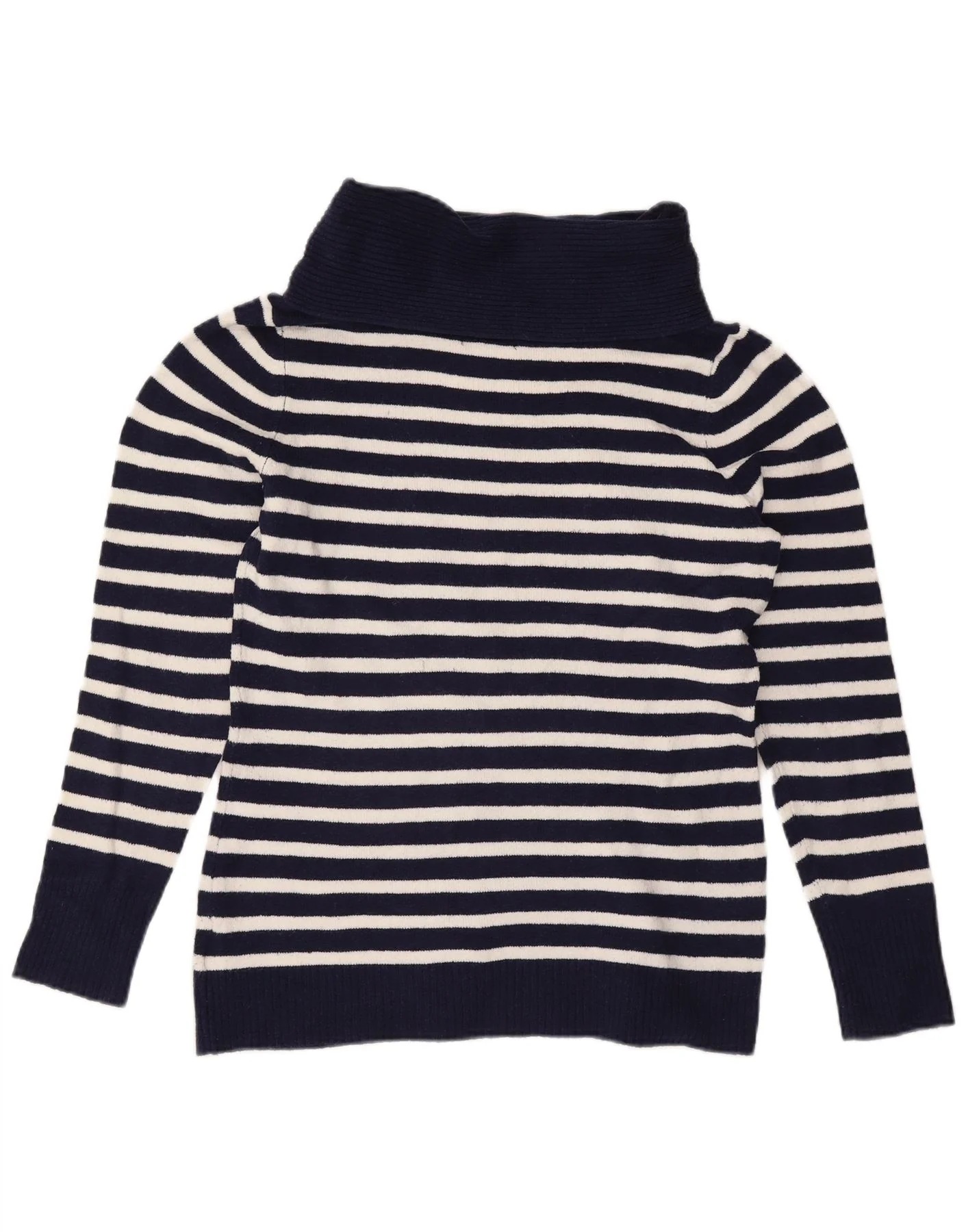 Gap Womens Roll Neck Jumper Sweater UK 16 Large Navy Blue Striped Cotton - Image 2