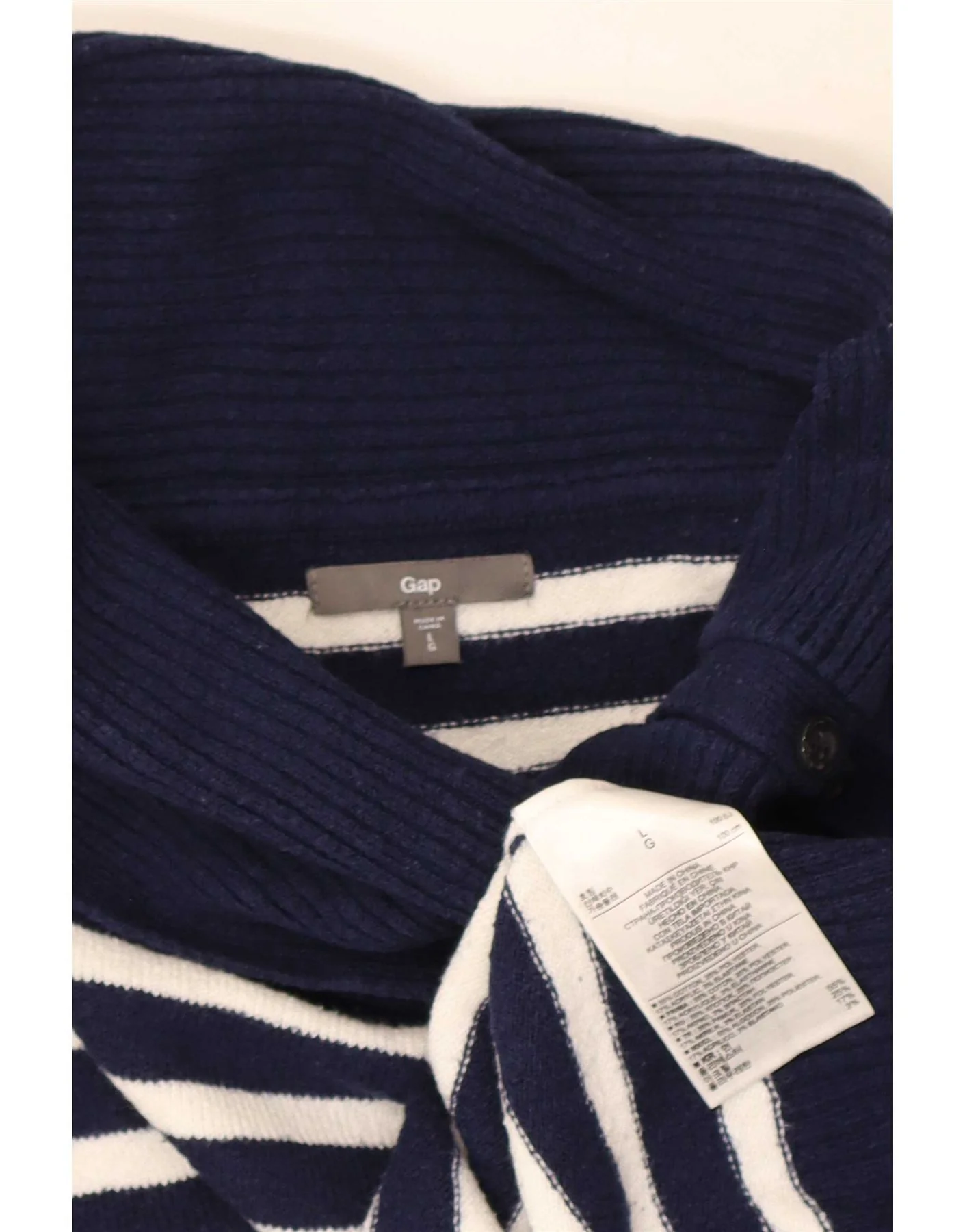 Gap Womens Roll Neck Jumper Sweater UK 16 Large Navy Blue Striped Cotton - Image 3