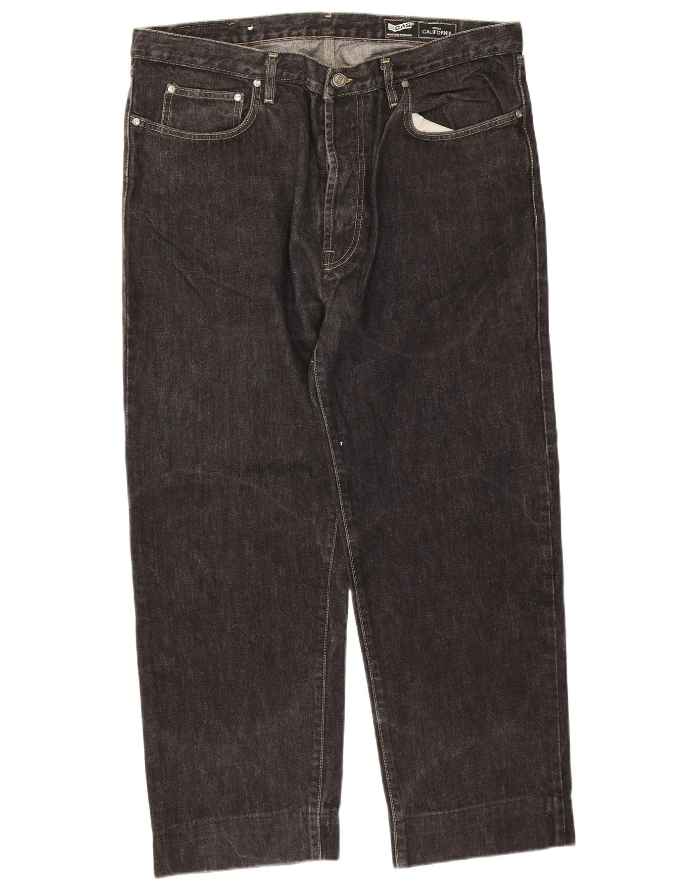 Gas Mens California Straight Jeans W34 L28 Black Cotton