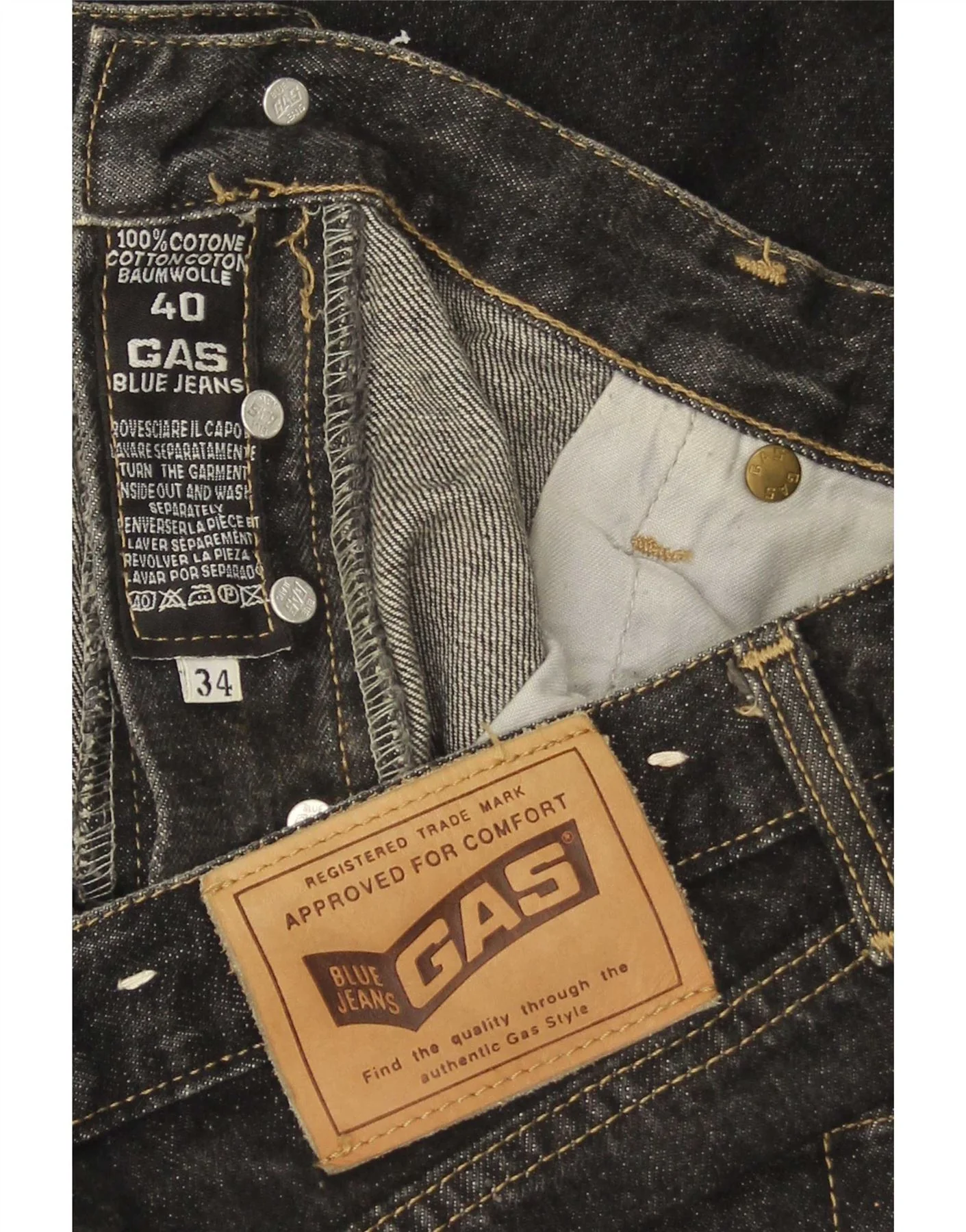 Gas Mens California Straight Jeans W34 L28 Black Cotton - Image 3