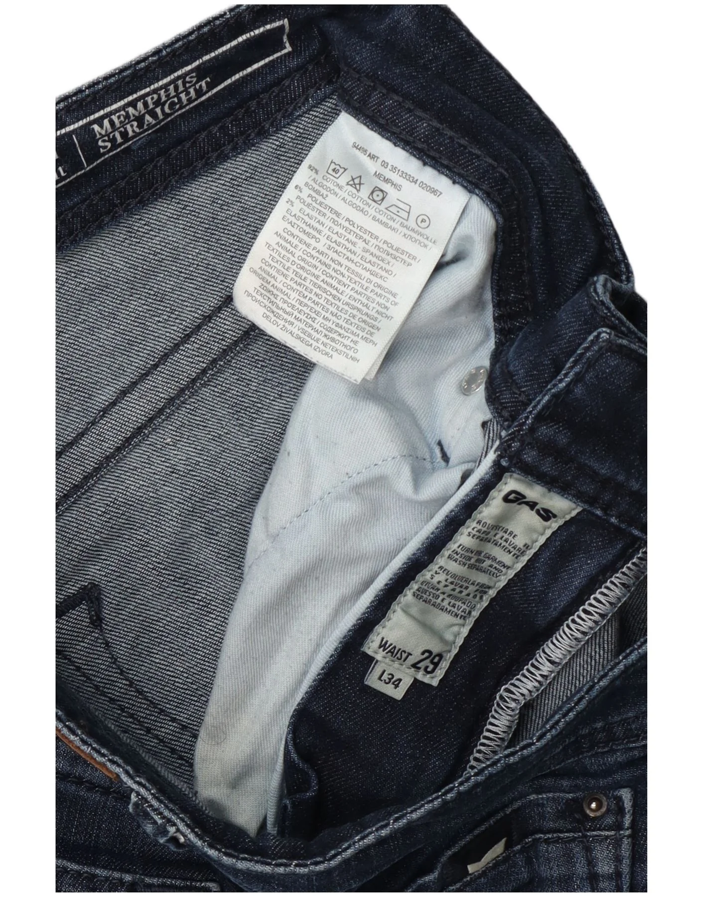Gas Mens Memphis Straight Jeans W29 L34 Navy Blue Cotton - Image 3