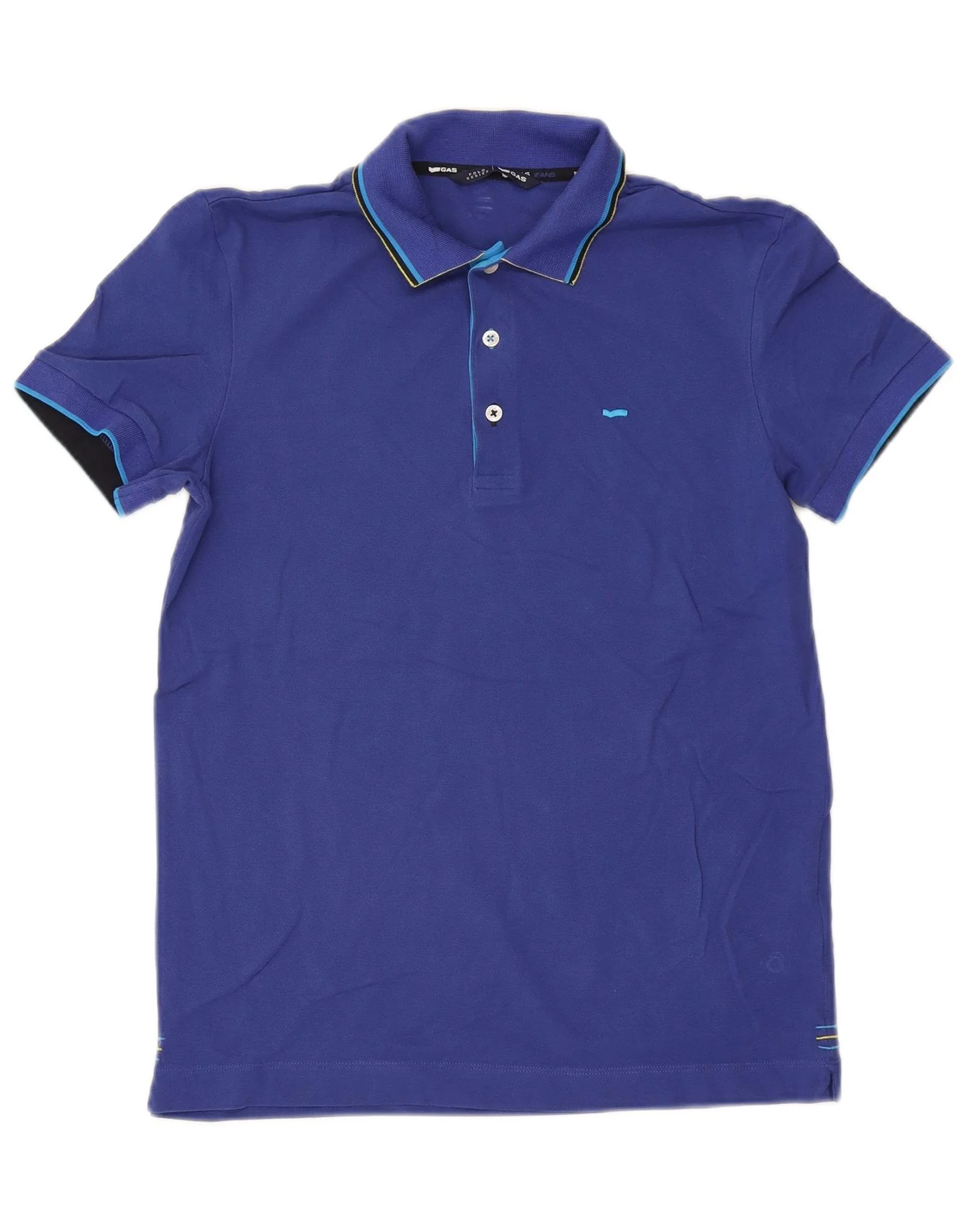 Gas Mens Polo Shirt Small Blue Striped Cotton