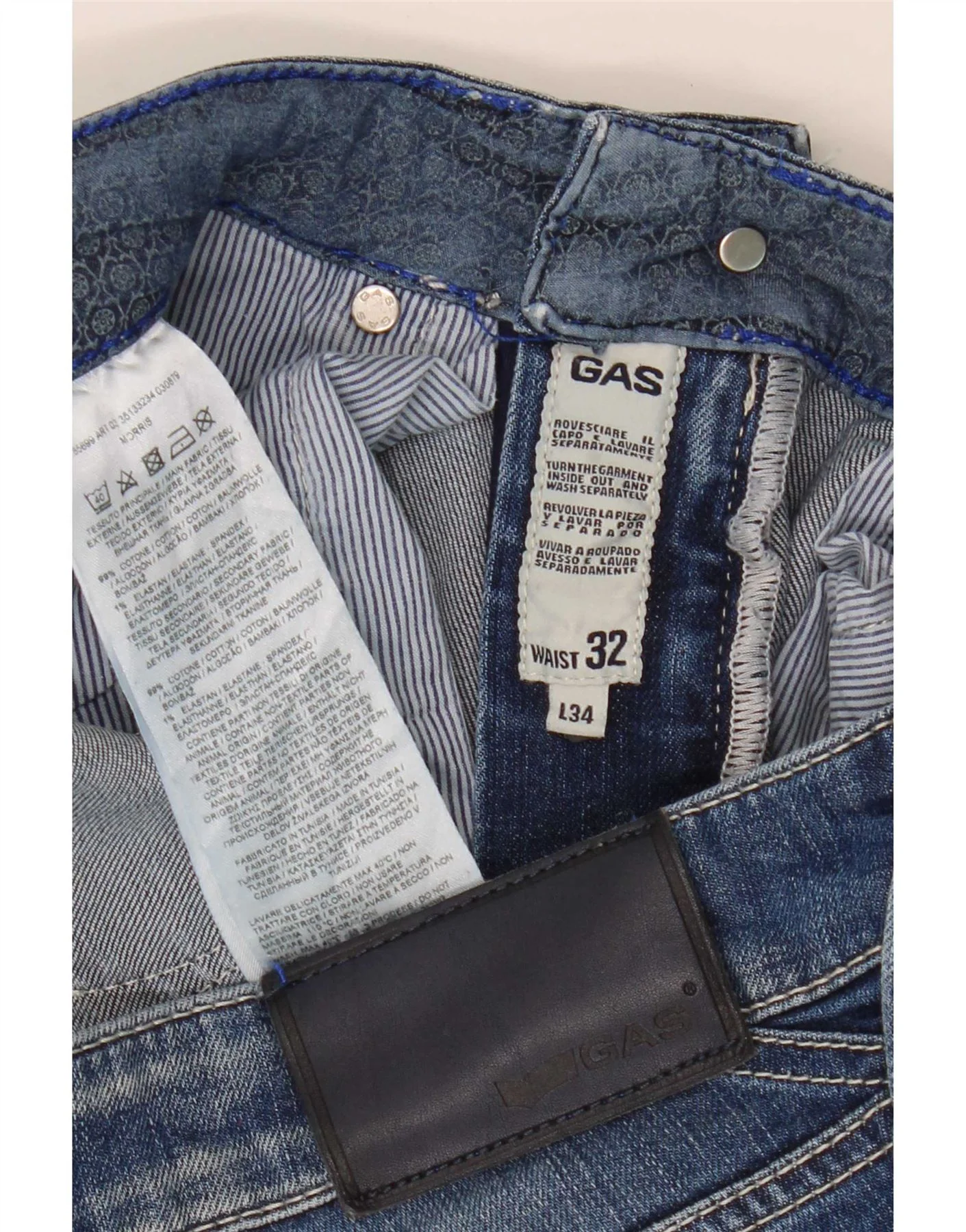 Gas Mens Slim Jeans W32 L34 Blue Cotton - Image 3