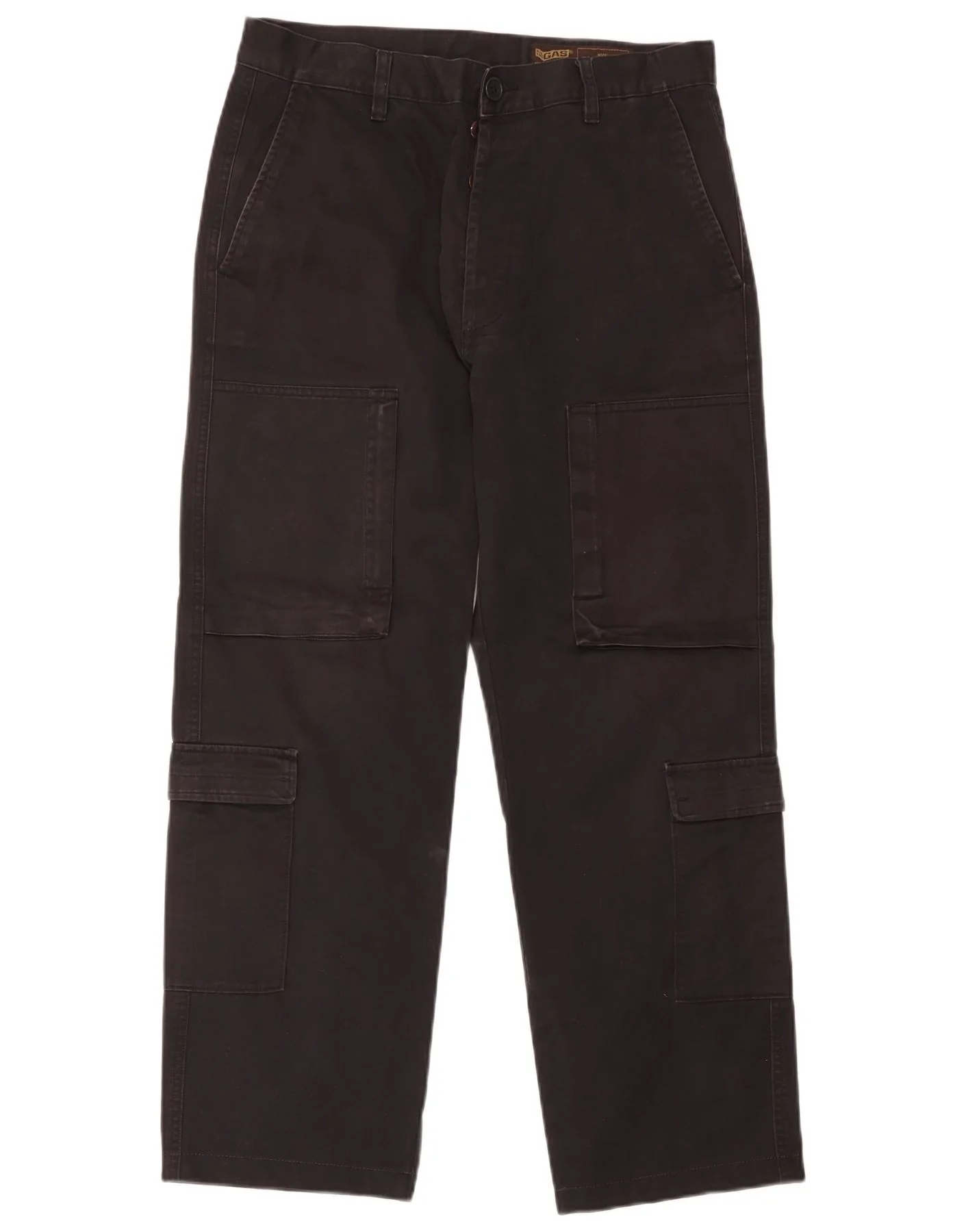 Gas Mens Straight Cargo Trousers W36 L29 Black Cotton