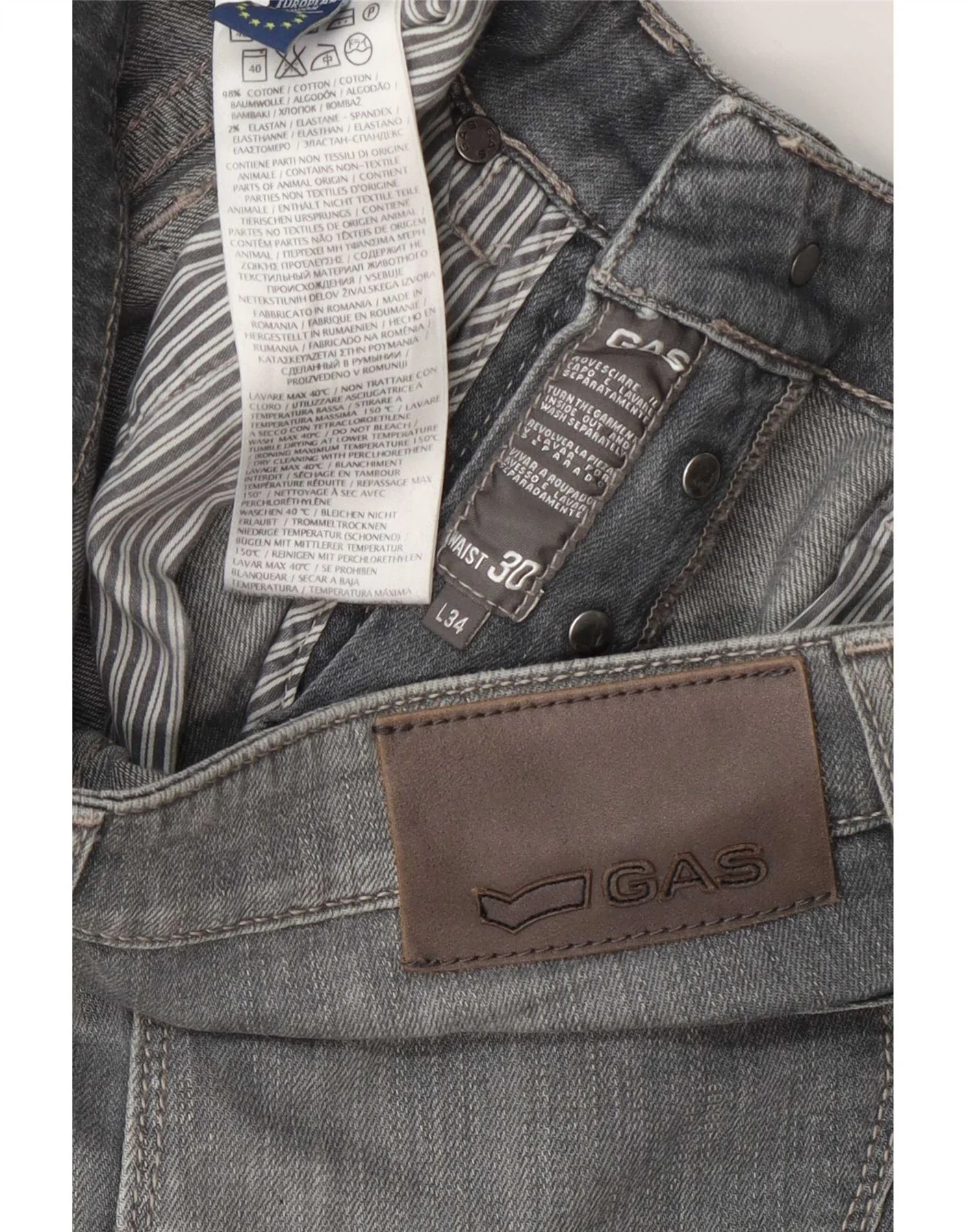 Gas Womens Slim Jeans W30 L34 Grey Cotton - Image 3