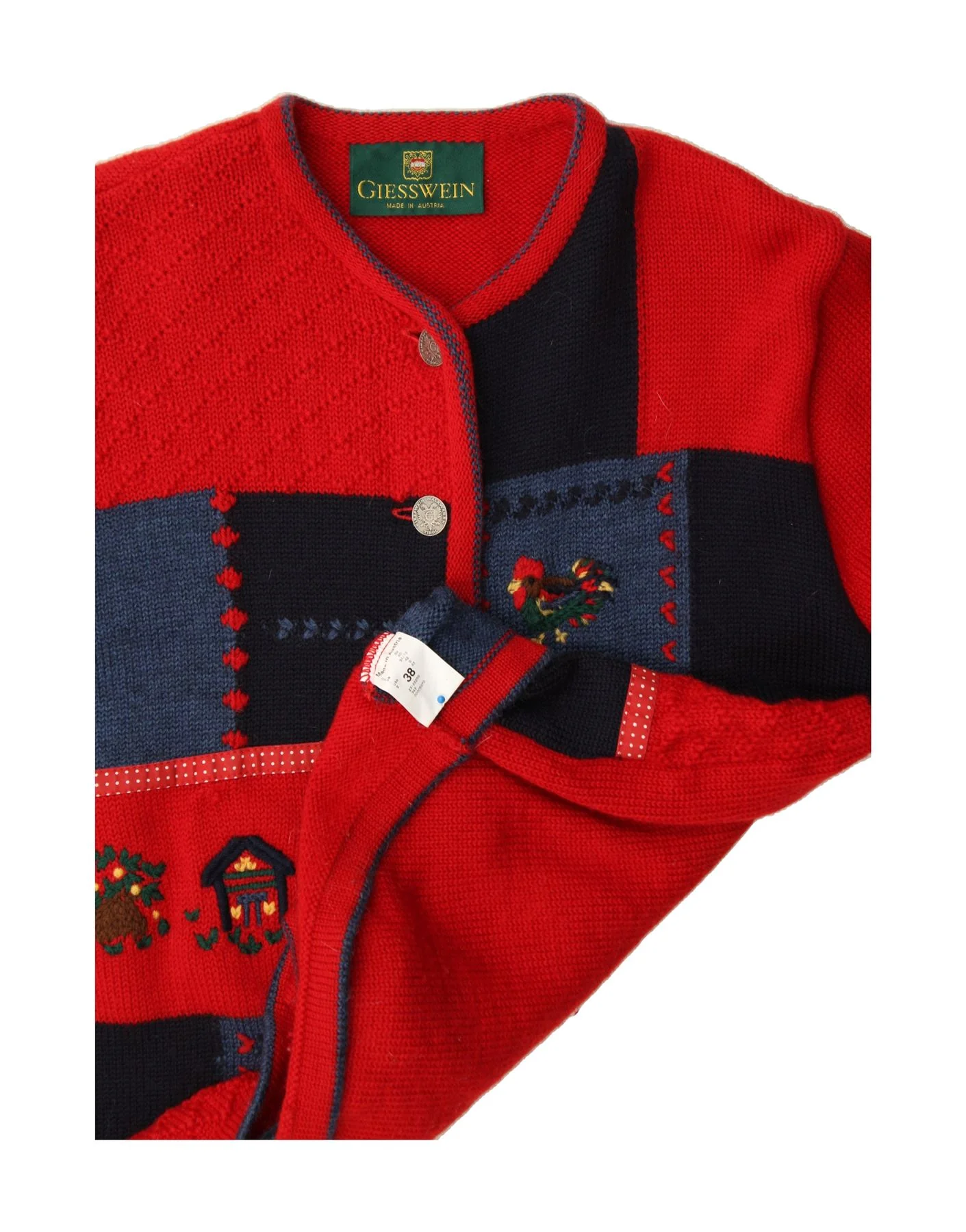 GIESSWEIN Womens Cardigan Sweater UK 12 Medium Red Patchwork Virgin Wool - Image 3