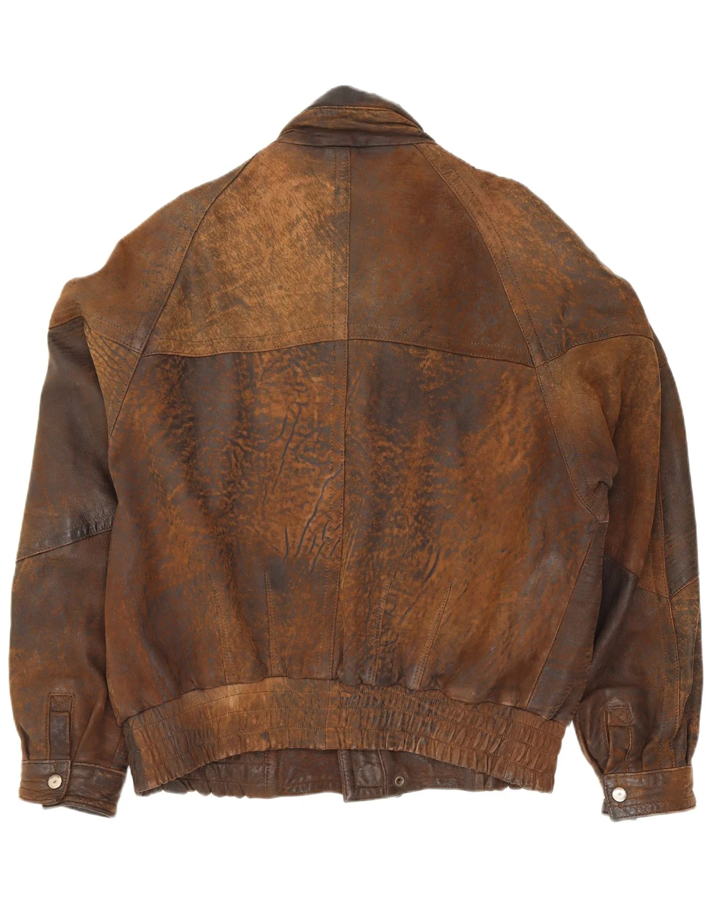 Gina Bacconi Mens Leather Bomber Jacket UK 36 Small Brown Patchwork Retro - Image 2