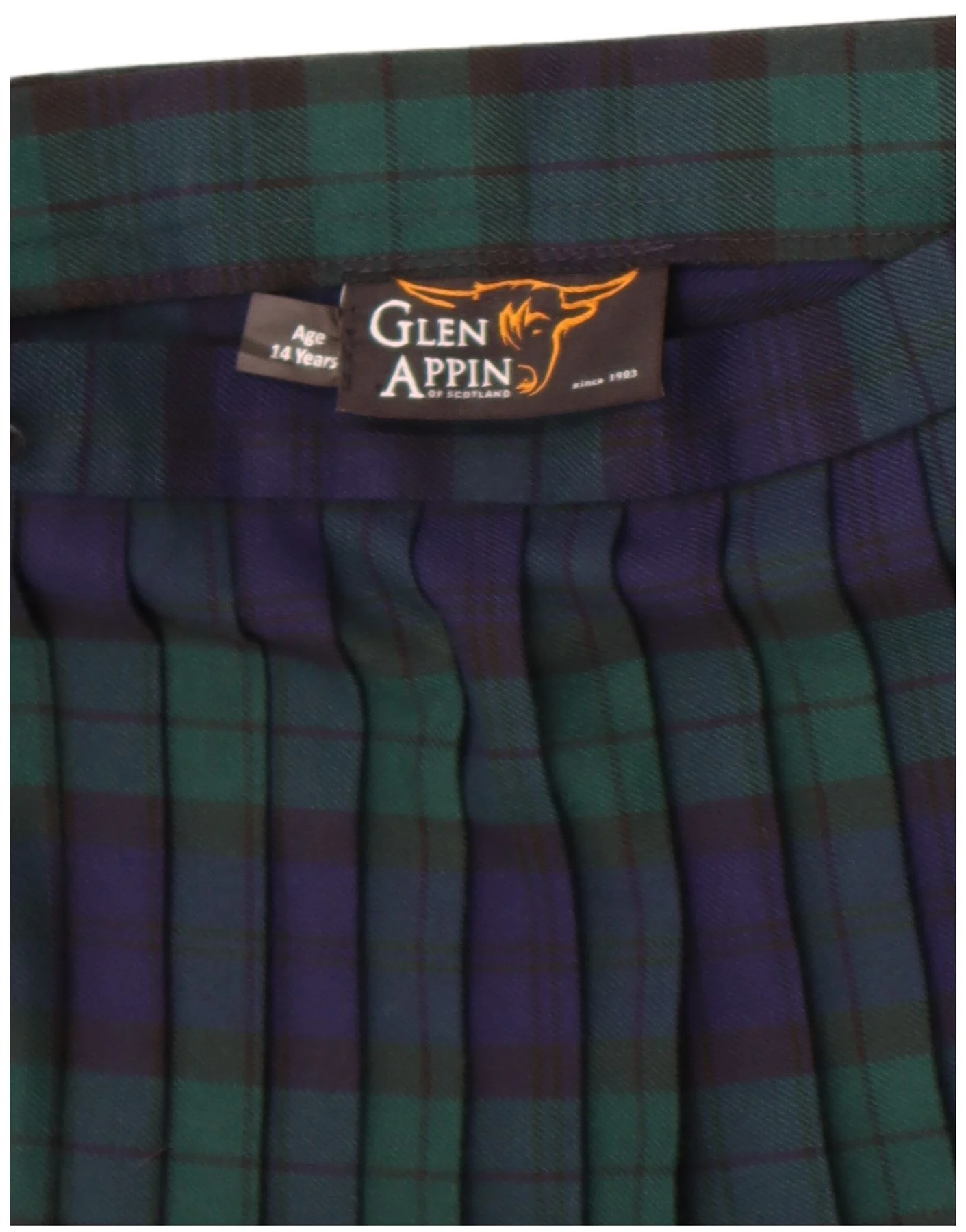Glen Appin Girls Wrap Knife Pleated Skirt 13-14 Years W27 Navy Blue Check - Image 4