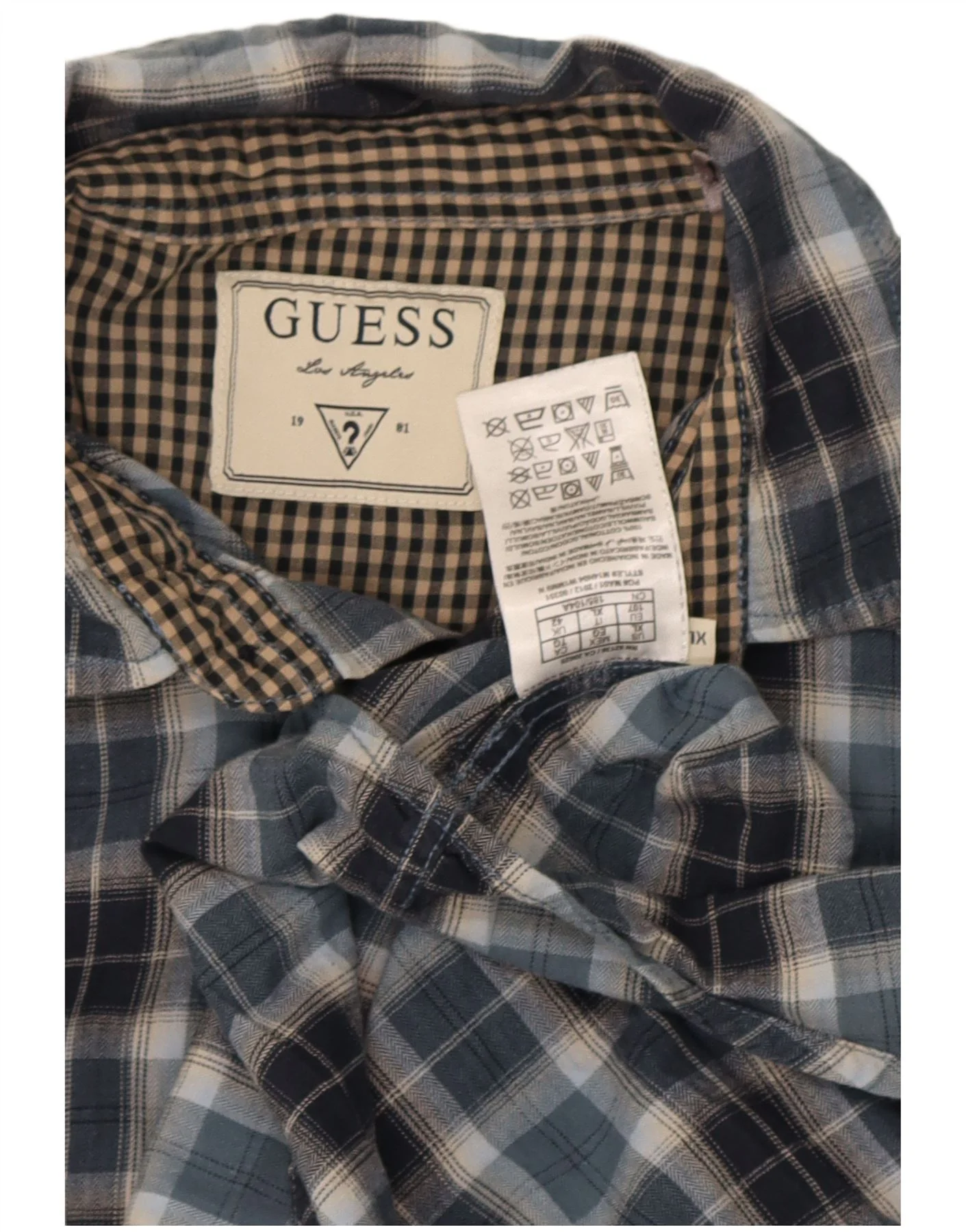 Guess Mens Flannel Shirt UK 42 Large Blue Check Cotton - Image 3