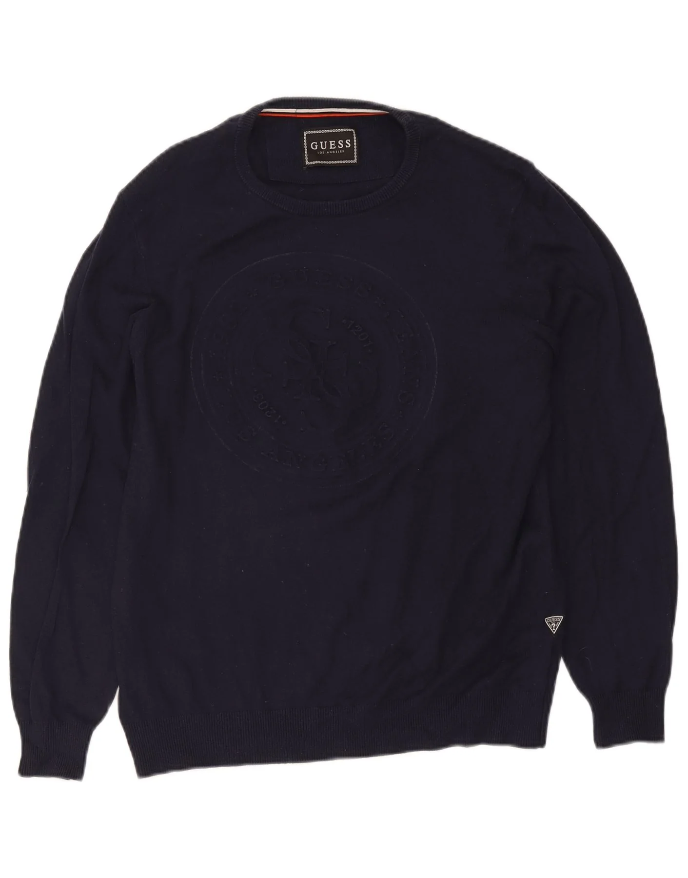 Guess Mens Graphic Boat Neck Jumper Sweater UK 40 Medium Navy Blue