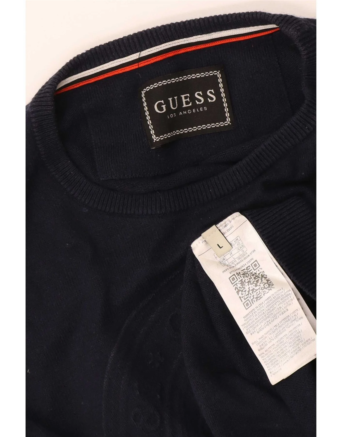 Guess Mens Graphic Boat Neck Jumper Sweater UK 40 Medium Navy Blue - Image 3