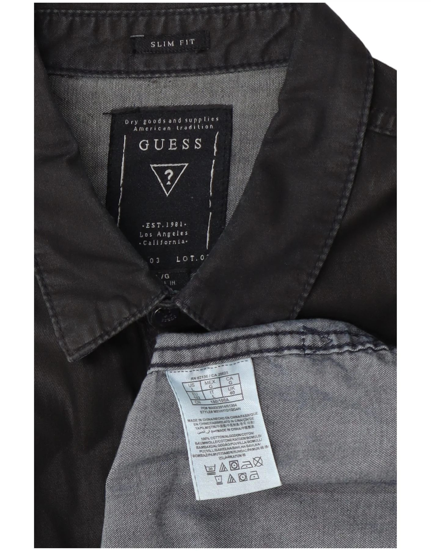 Guess Mens Slim Fit Denim Shirt UK 40 Medium Grey Colourblock Cotton - Image 3