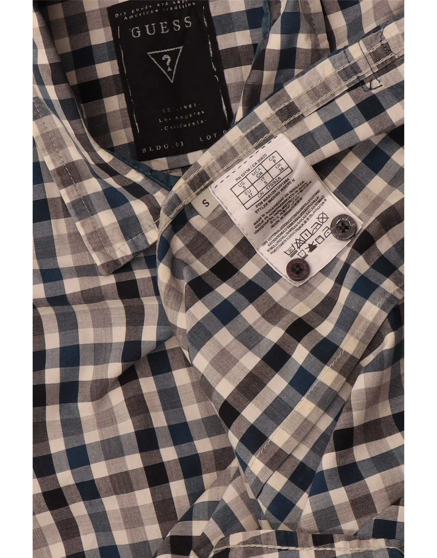 Guess Mens Slim Fit Shirt Small Multicoloured Gingham Cotton - Image 3
