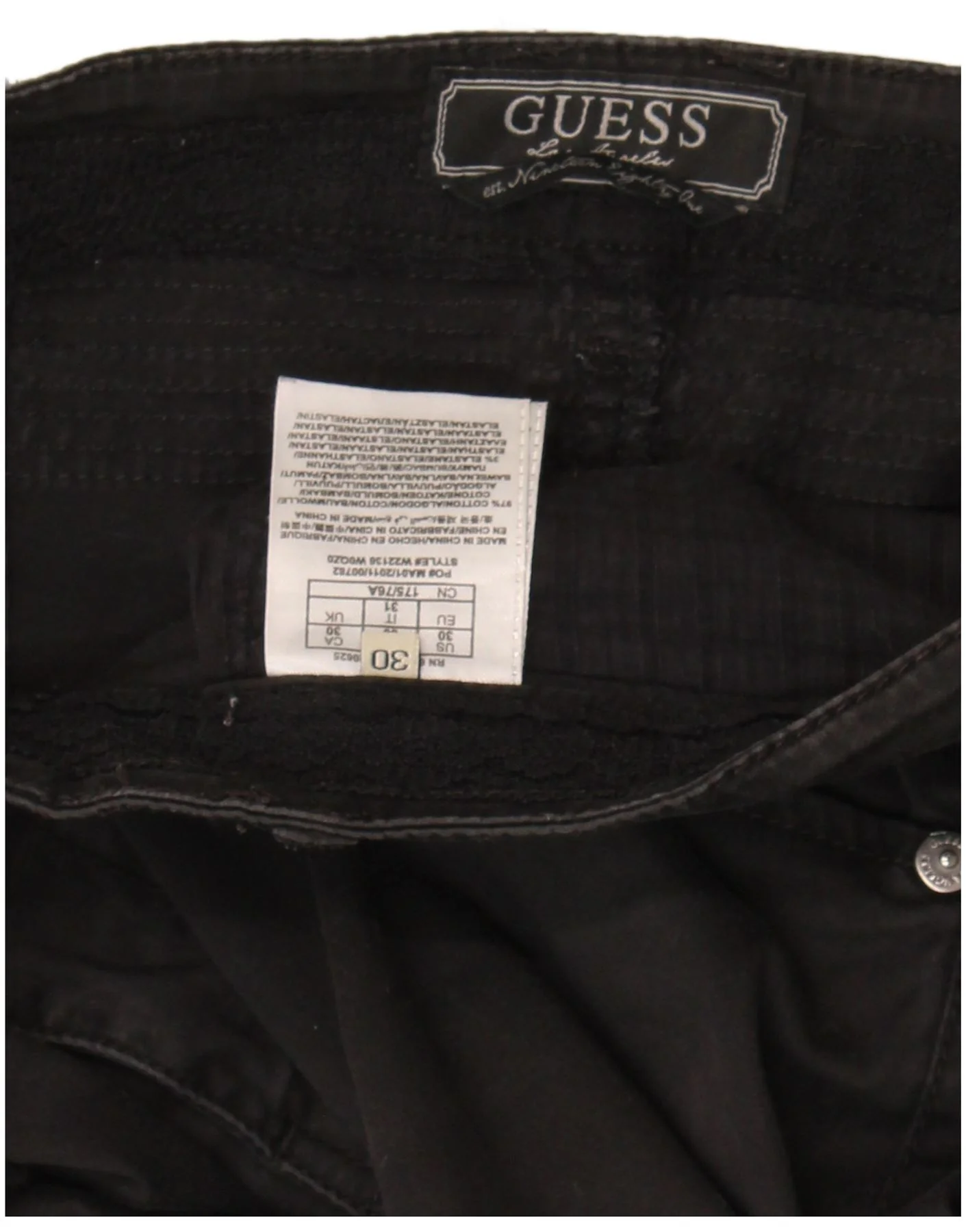 Guess Womens Cropped Trousers W30 L25 Black Cotton - Image 3