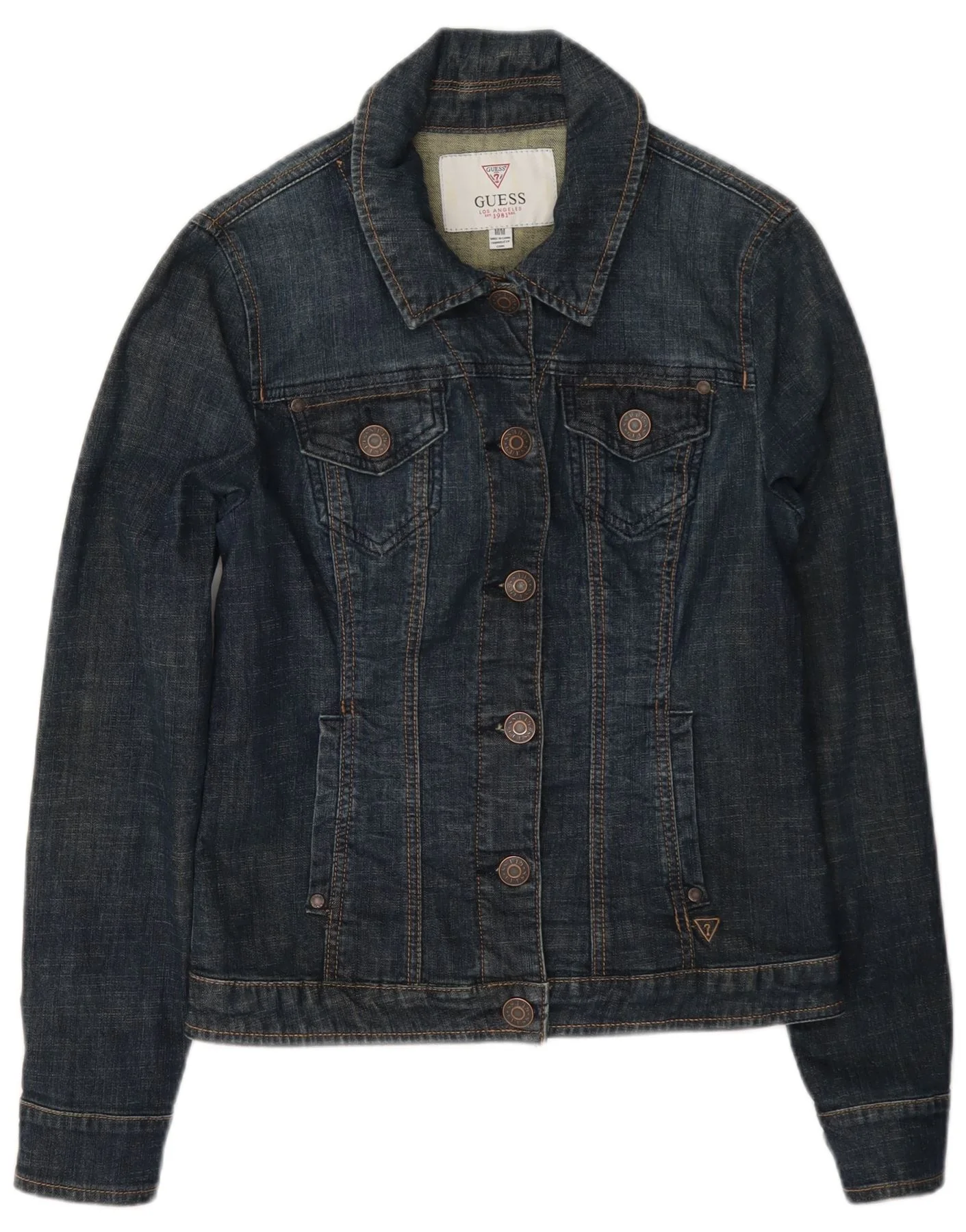 Guess Womens Denim Jacket UK 8 Small Navy Blue Cotton