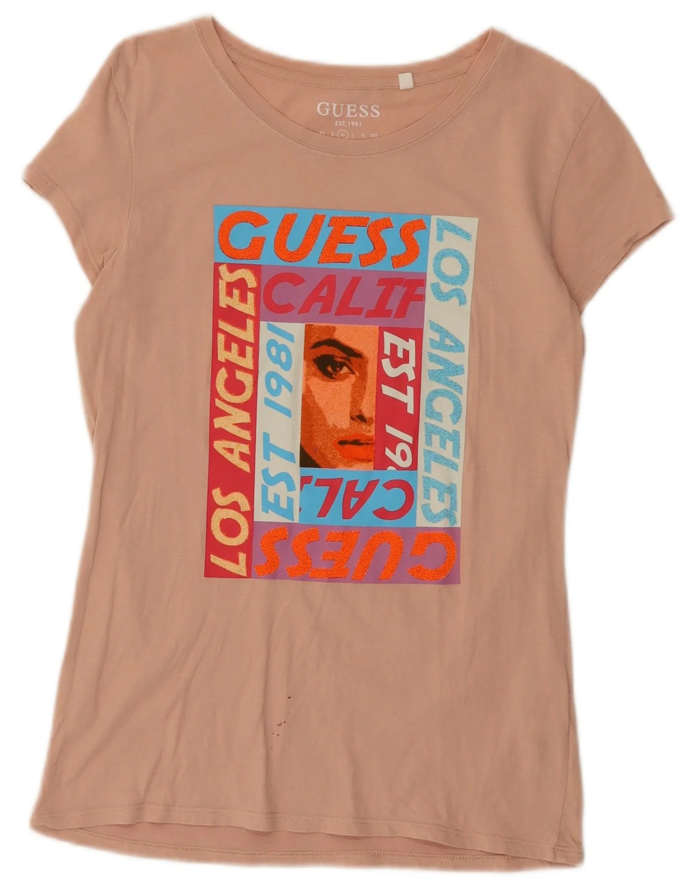 Guess Womens Graphic T-Shirt Top UK 12 Medium Pink Cotton